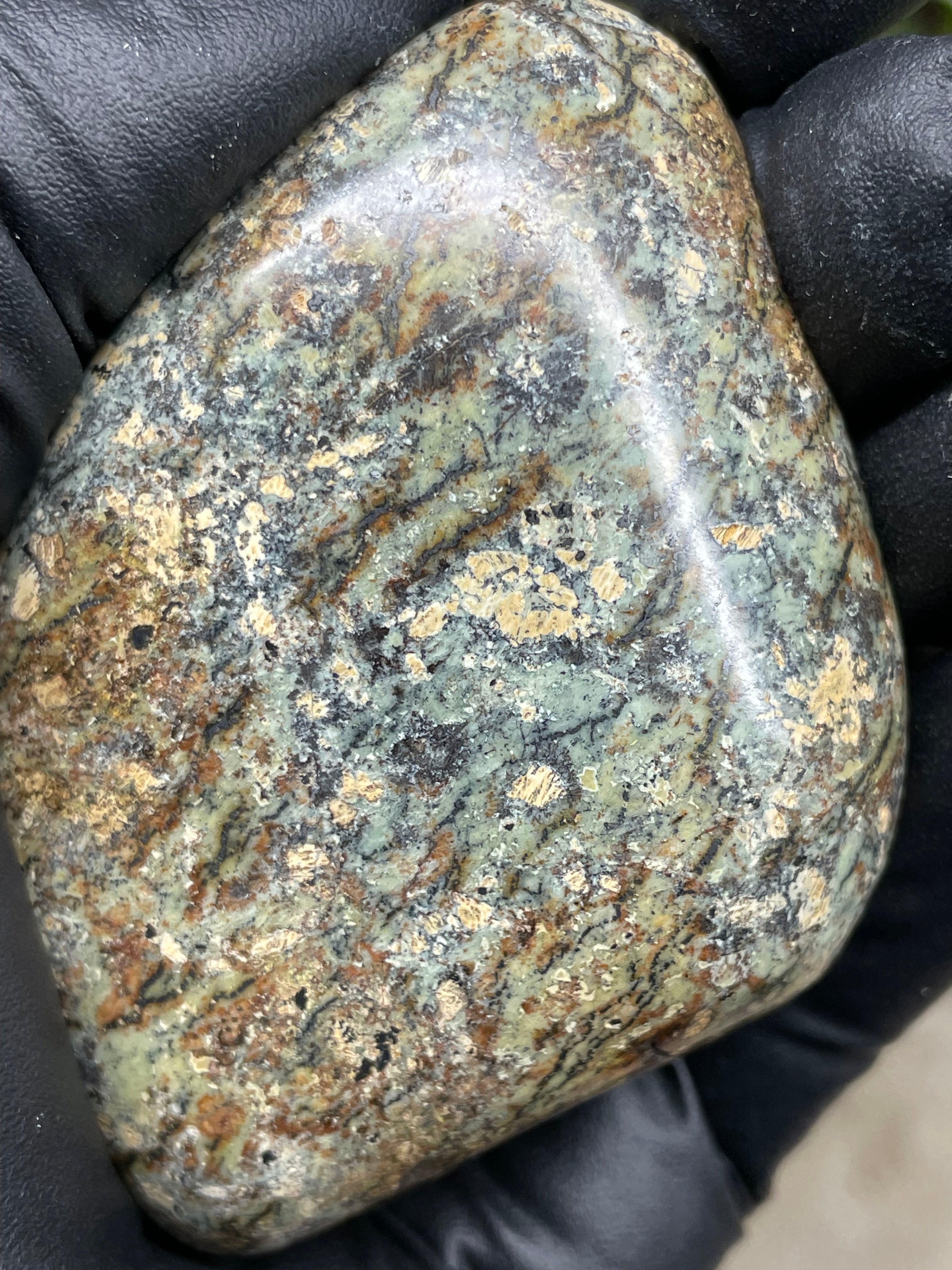 StoneBorn Creations Hand-Polished Vermont Serpentine Freeform with Moss Green Matrix, Earthy Iron Tones and Natural Organic Patterning