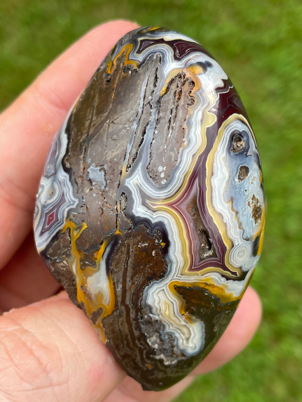 StoneBorn Creations Hand-Polished Lace Agate Freeform with Natural Druzy Quartz Pocket & Orbicular Banding