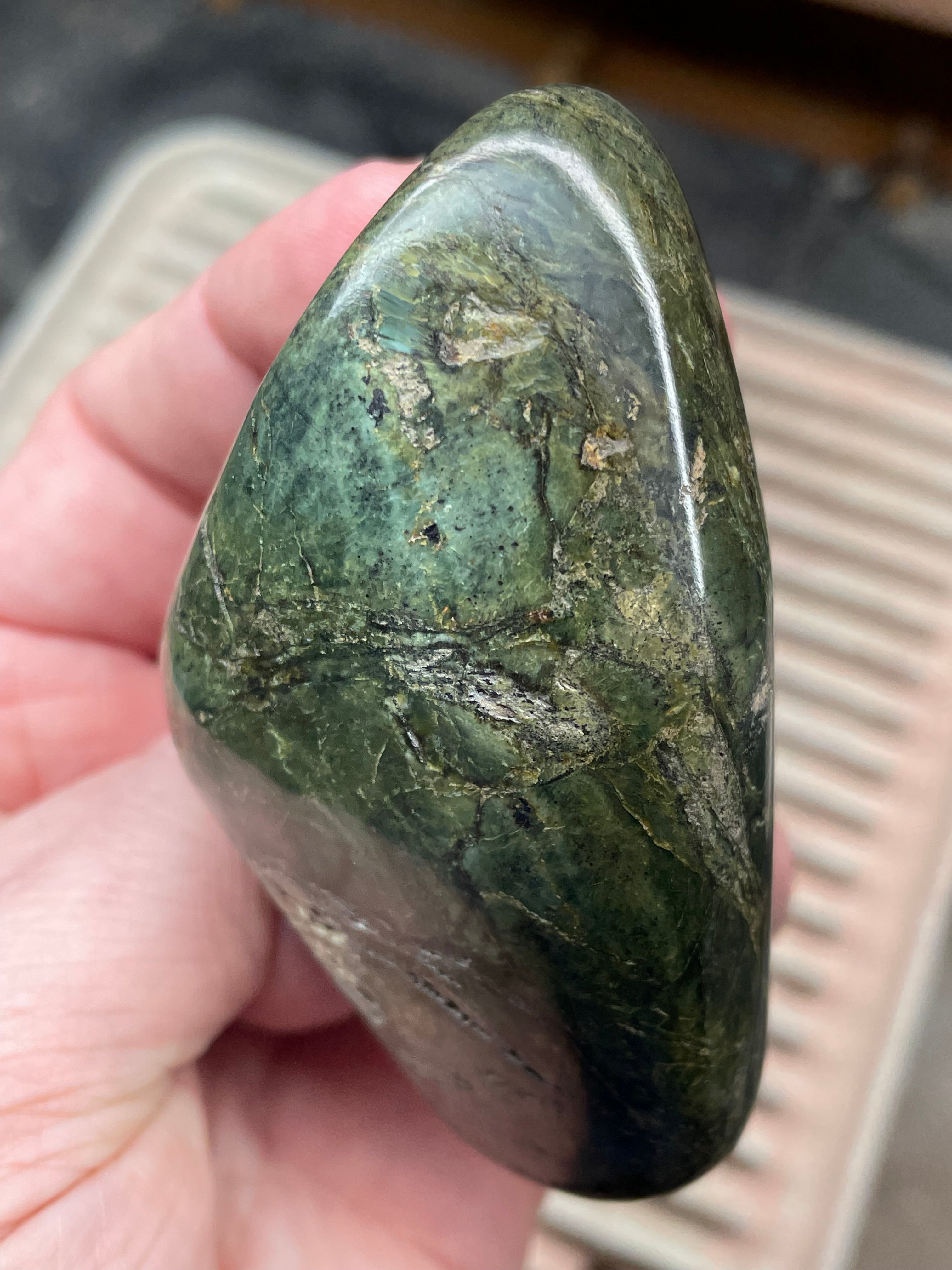 Hand-Polished Vermont Serpentine with Deep Forest Greens and Natural Gold Fleecking