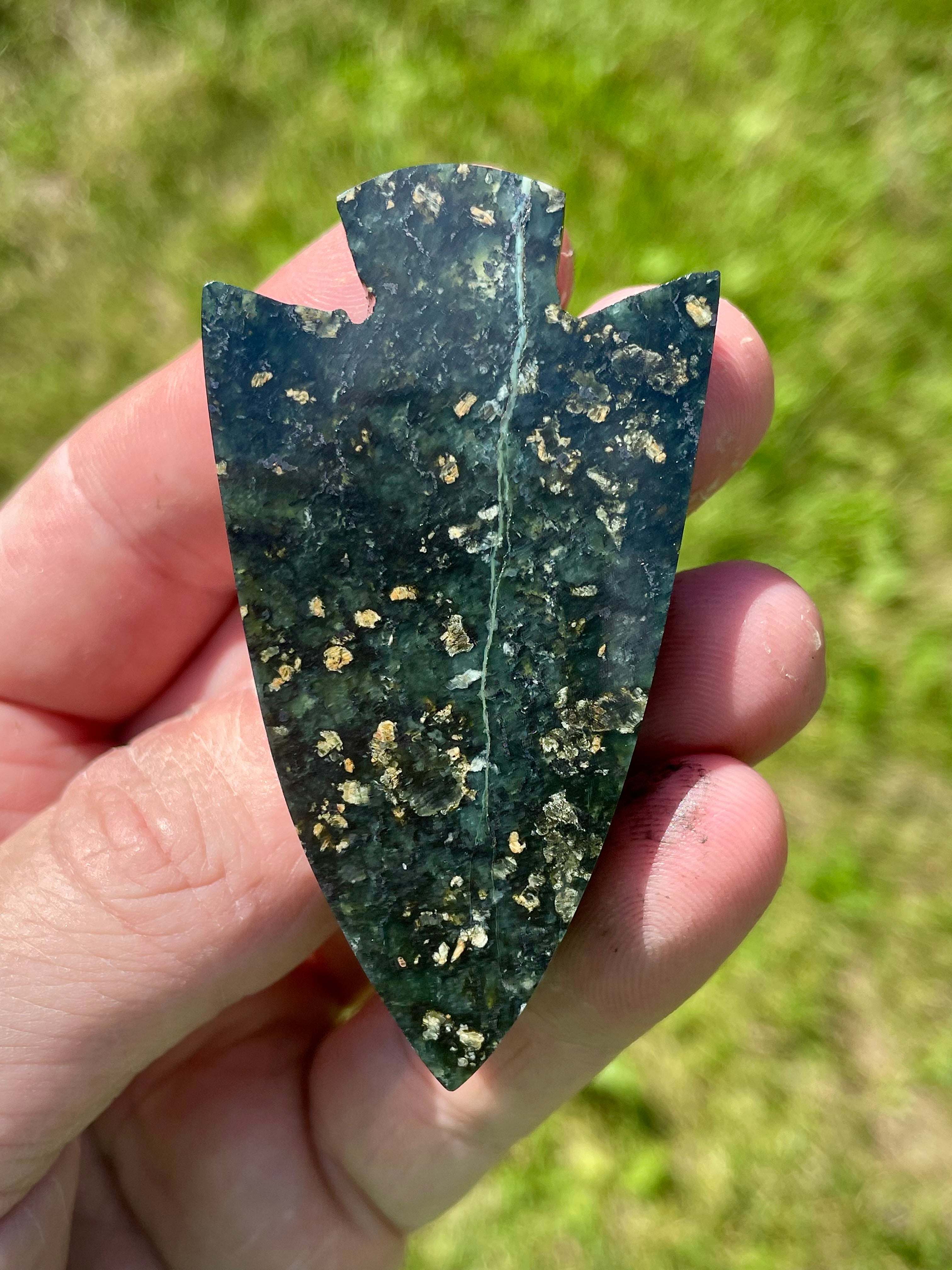 StoneBorn Creations Hand-Polished Serpentine Arrowhead Freeform with Golden Mineral Flecks and Natural Veining