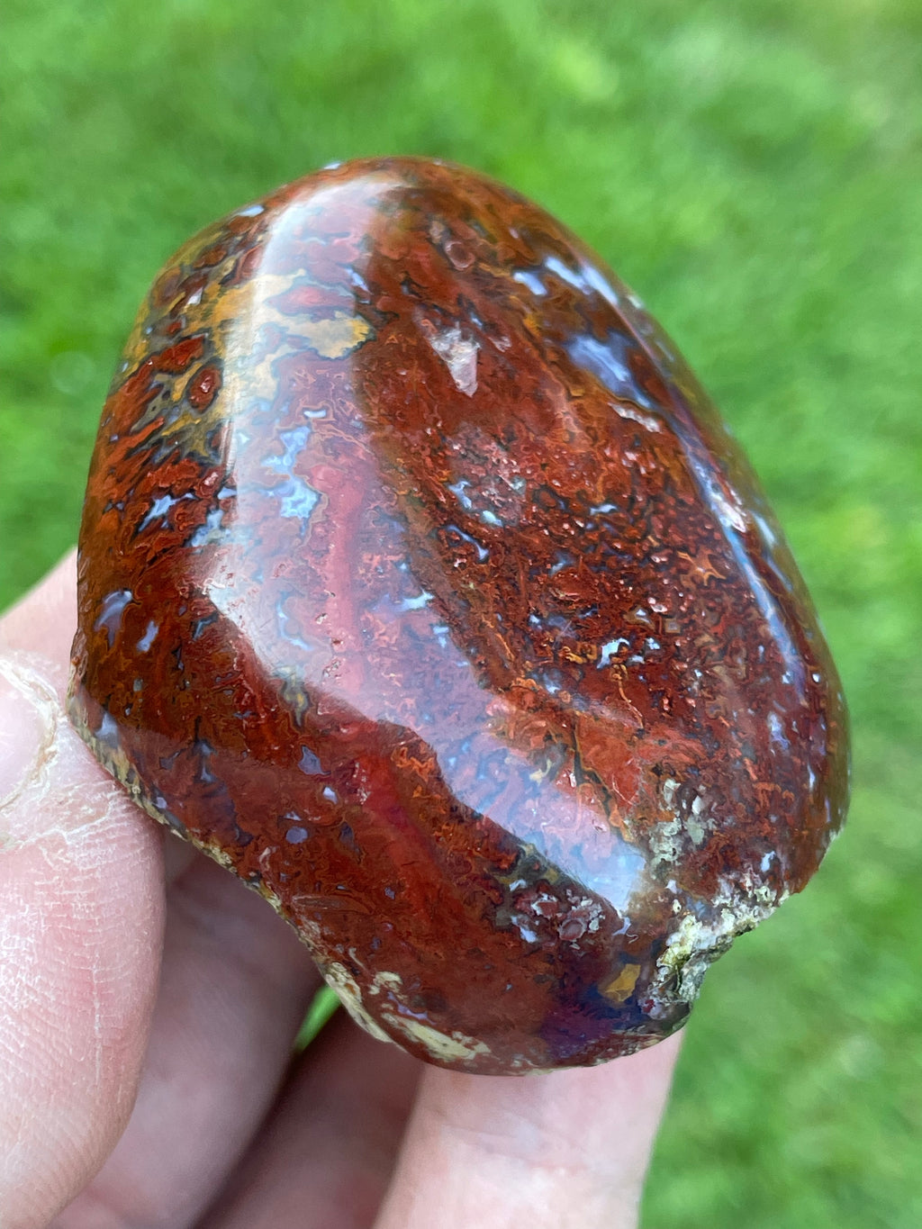 StoneBorn Creations | Hand-Polished Red Lightning Natural Agate Freeform | One-of-a-Kind Display Stone