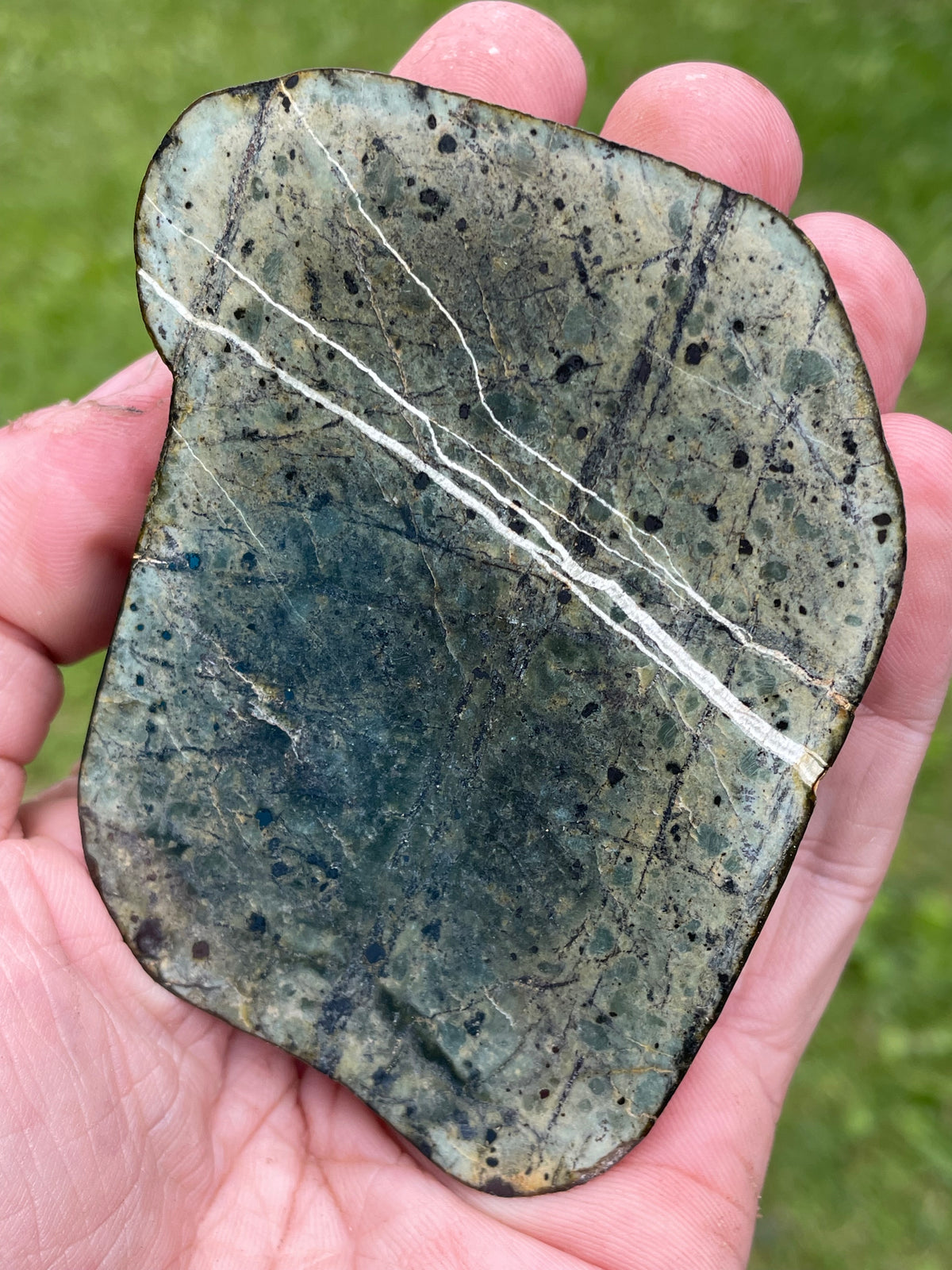 StoneBorn Creations – Natural Greenstone with White Mineral Veining | Hand-Polished River Stone