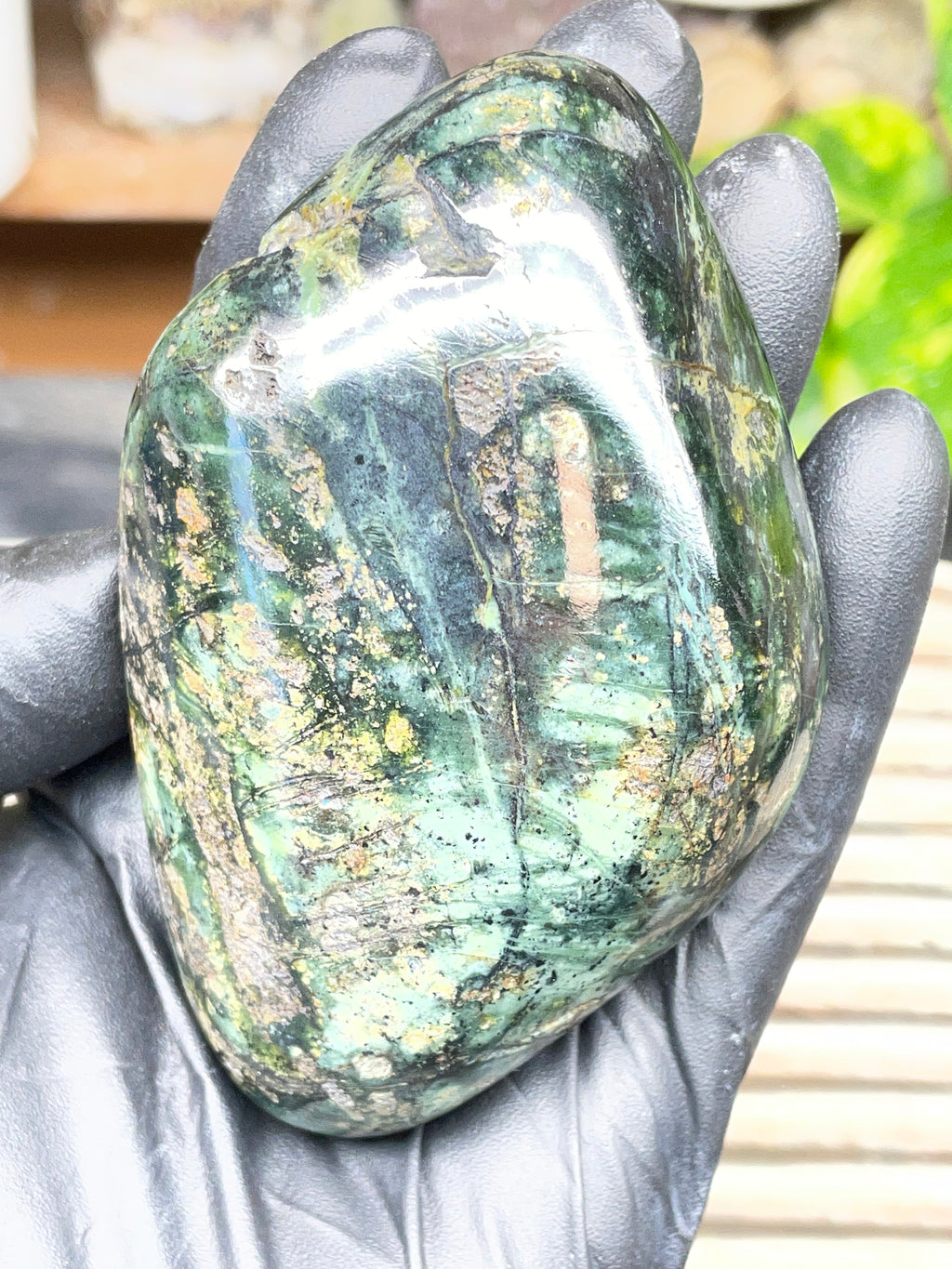 StoneBorn Creations Half-Polished Vermont Serpentine with Natural Gold Flecking – Raw & Polished One-of-a-Kind Display Stone