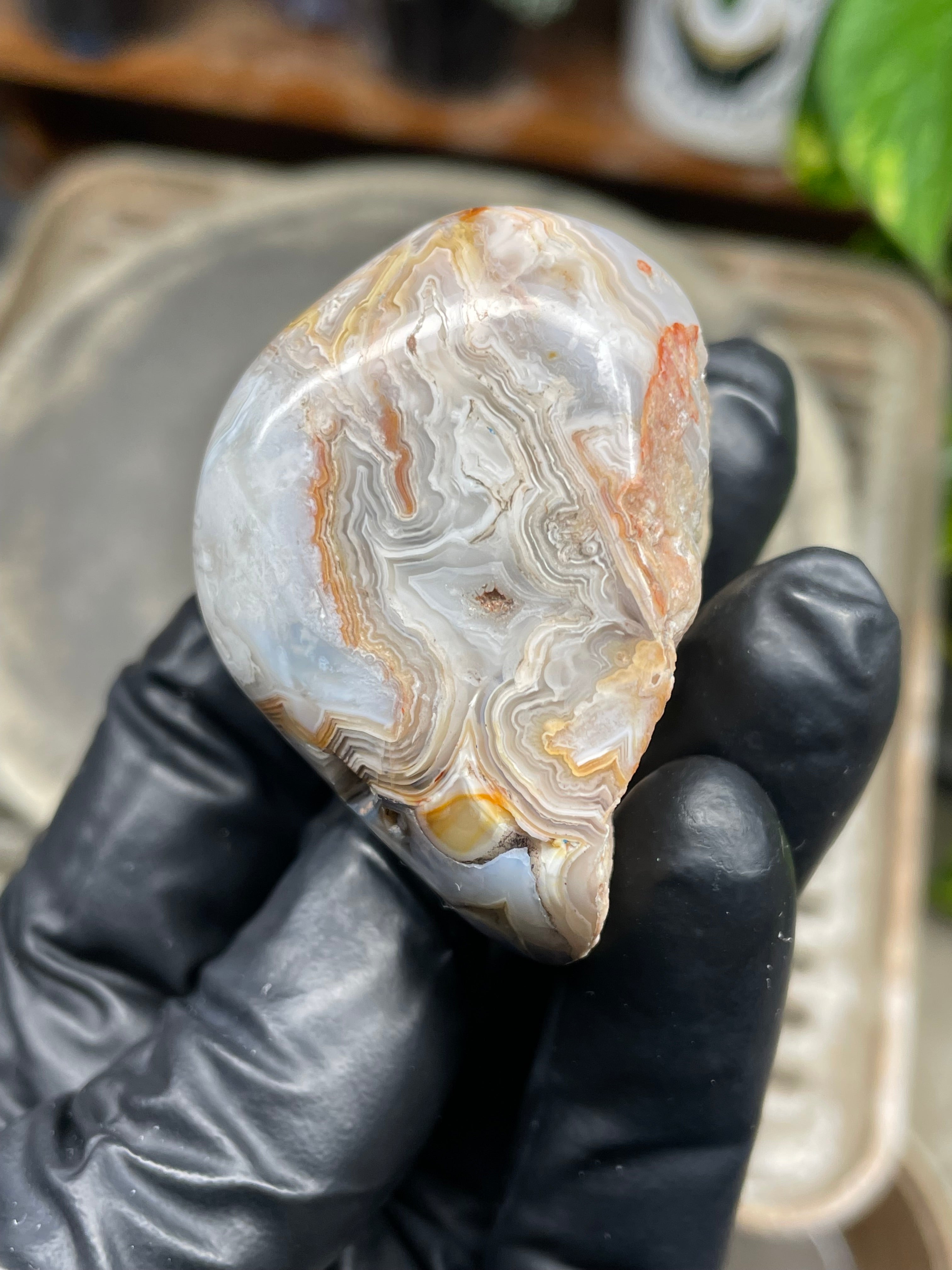 StoneBorn Creations Hand Polished Banded Agate Freeform – Natural Lace Patterns, Raw Base with Fully Shaped Top Display Stone