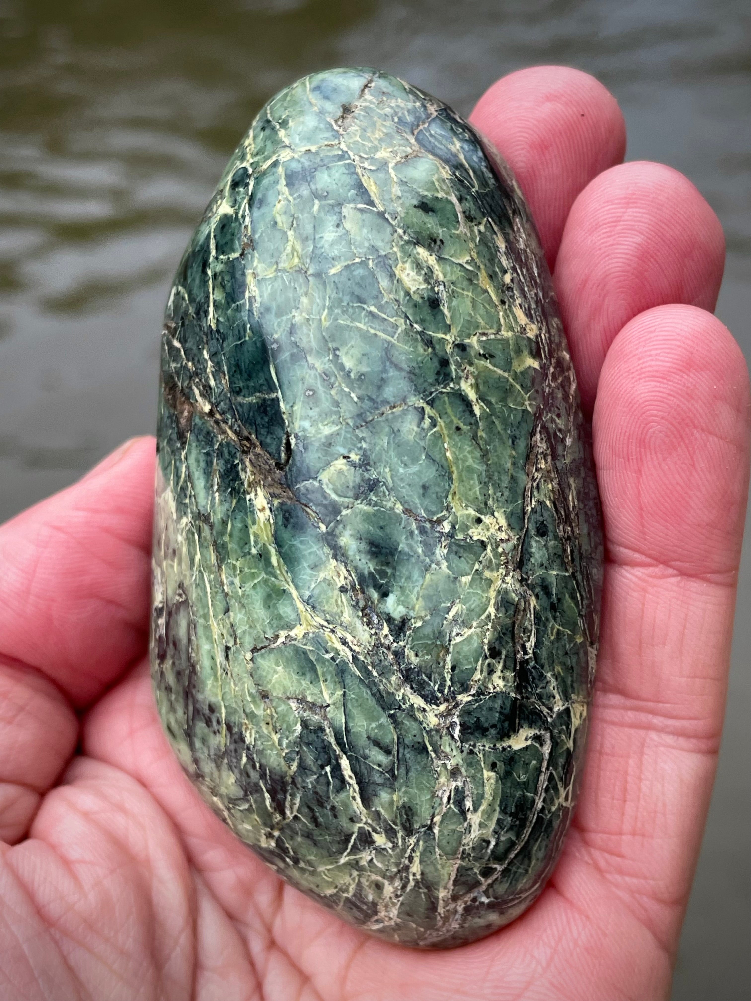 🌲 Polished Vermont Greenstone – Mountain Ridge Mosaic (Hand-Collected & Finished)