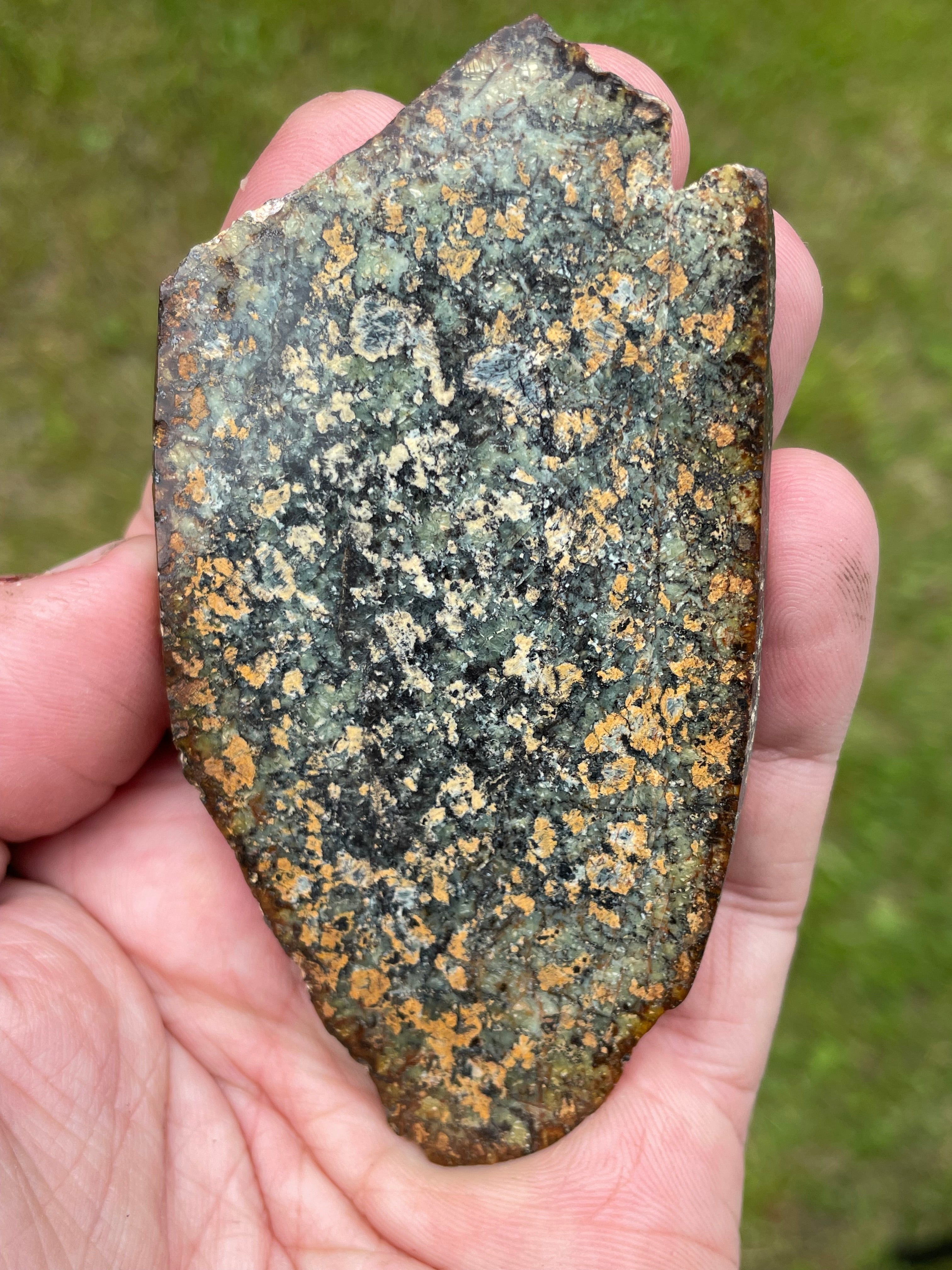 StoneBorn Creations Hand-Polished Vermont Serpentine Freeform Pair with Black Mineral Inclusions, Earth-Toned Matrix and Natural Split Display