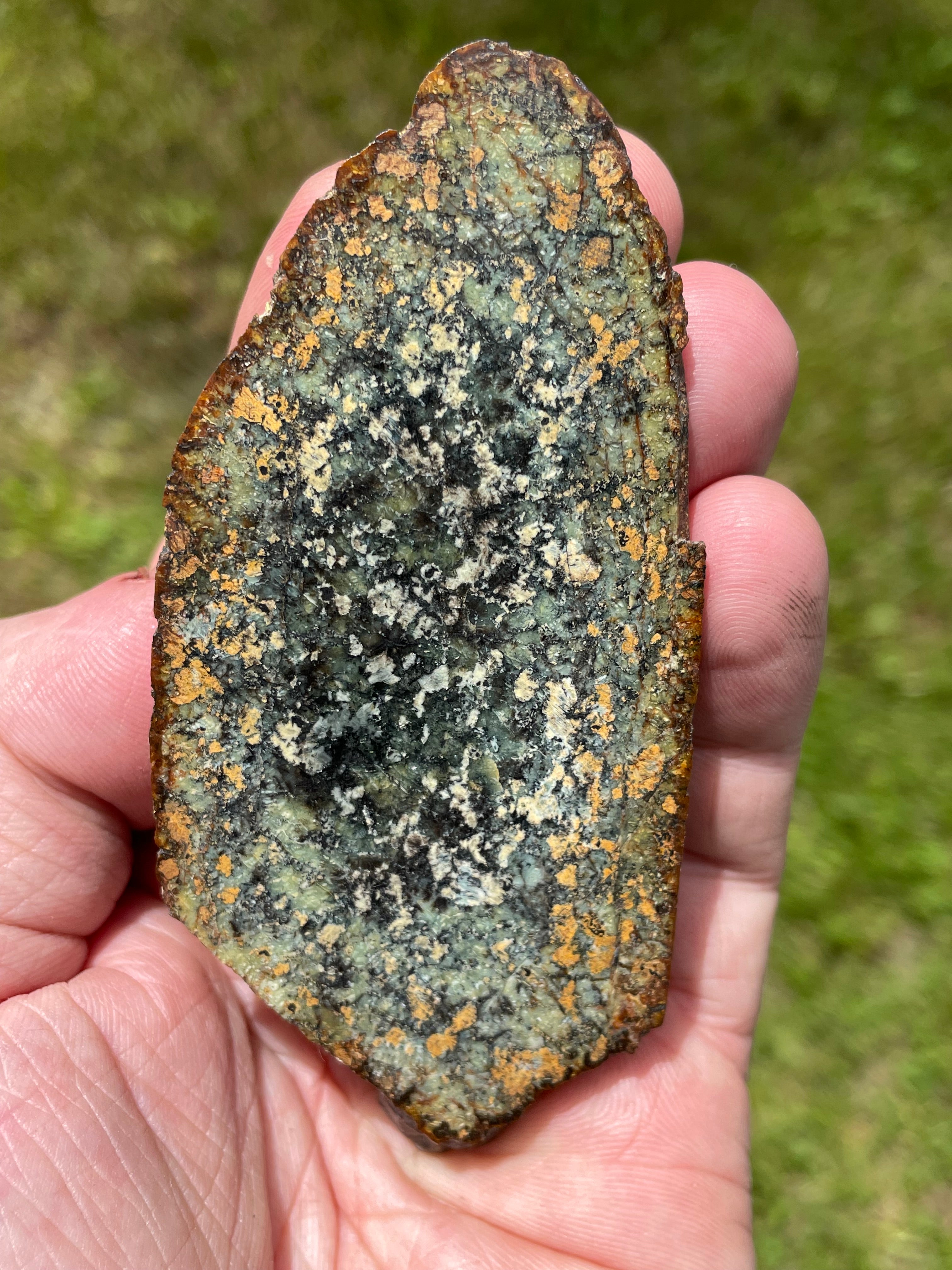 StoneBorn Creations Hand-Polished Vermont Serpentine Freeform Pair with Black Mineral Inclusions, Earth-Toned Matrix and Natural Split Display