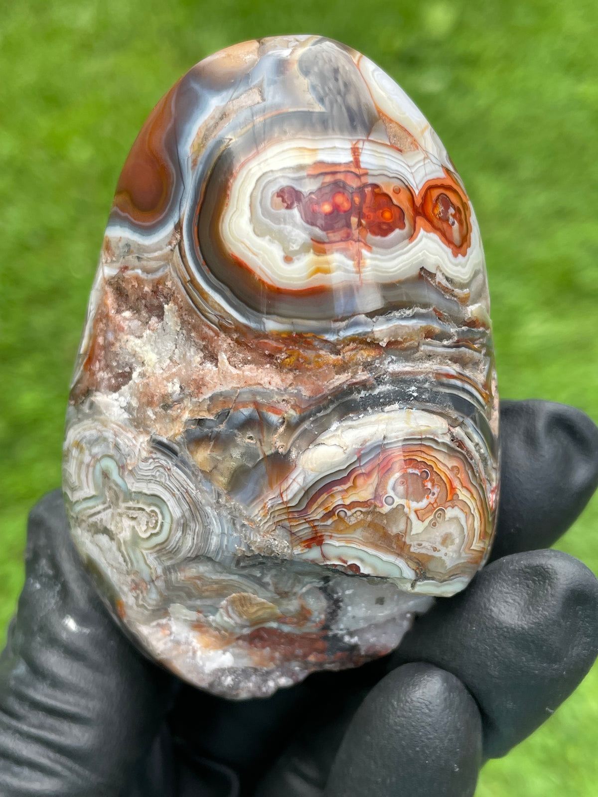StoneBorn Creations Red Lace Agate Freeform – Hand Polished with Natural Quartz Pockets