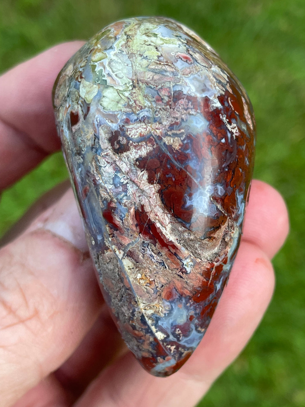 StoneBorn Creations Hand-Polished Brecciated Jasper Freeform with Crimson Red Chalcedony, Natural Quartz Veins & Earth-Toned Matrix
