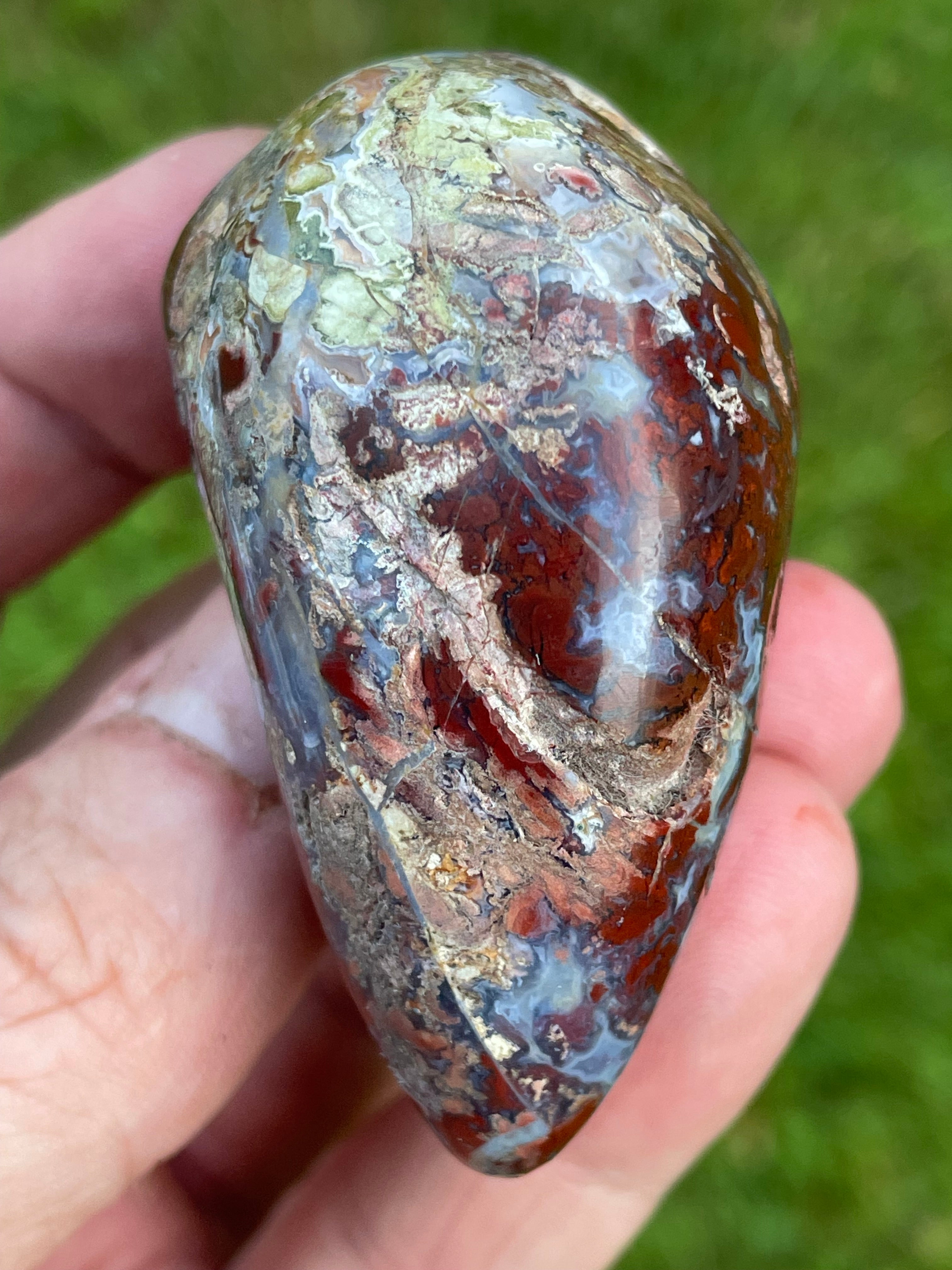 StoneBorn Creations Hand-Polished Brecciated Jasper Freeform with Crimson Red Chalcedony, Natural Quartz Veins & Earth-Toned Matrix