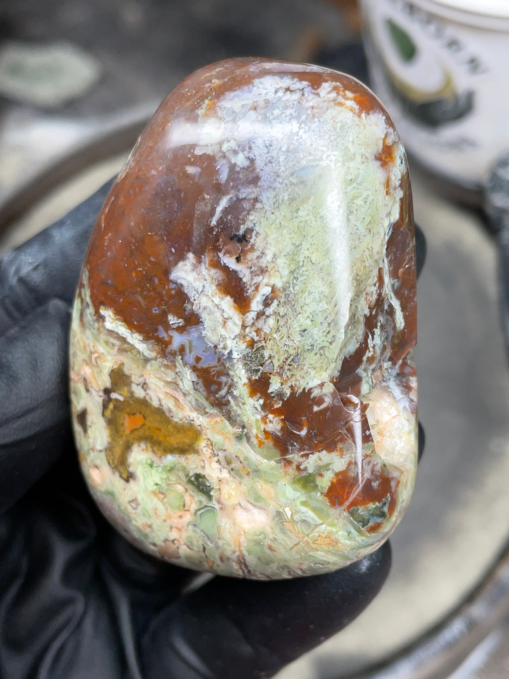 StoneBorn Creations Hand-Polished Multicolor Lace Agate with Natural Green and Rust Patterns – One-of-a-Kind Display Stone