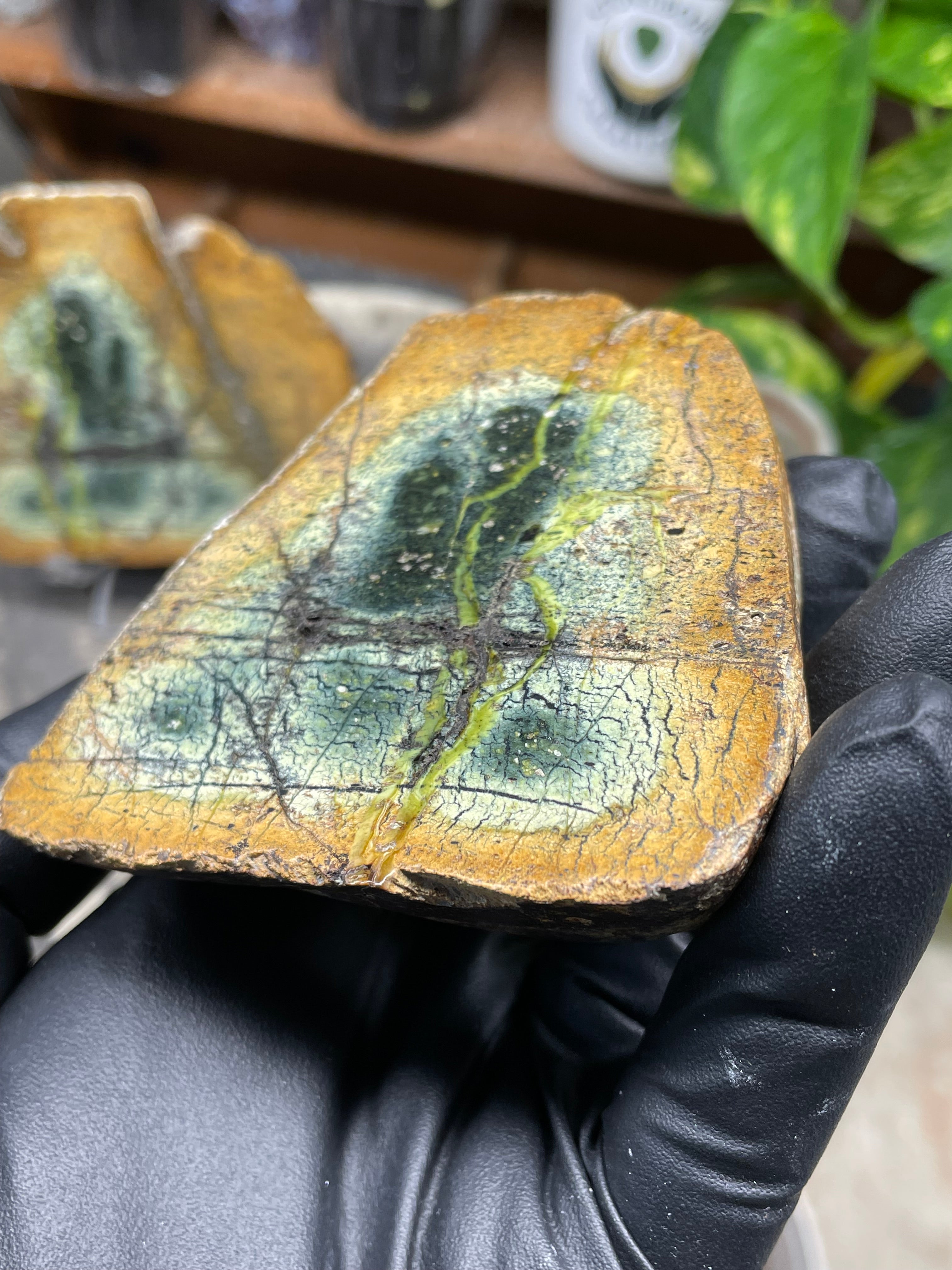 StoneBorn Creations Hand-Polished Vermont Serpentine Pair – River-Cut Matching Halves with Green Mineral Veins & Natural Fracture Patterns