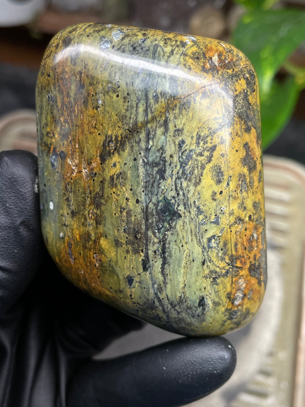 StoneBorn Creations Hand-Polished Vermont Serpentine with Golden Ochre, Mossy Greens, and Dark Natural Matrix