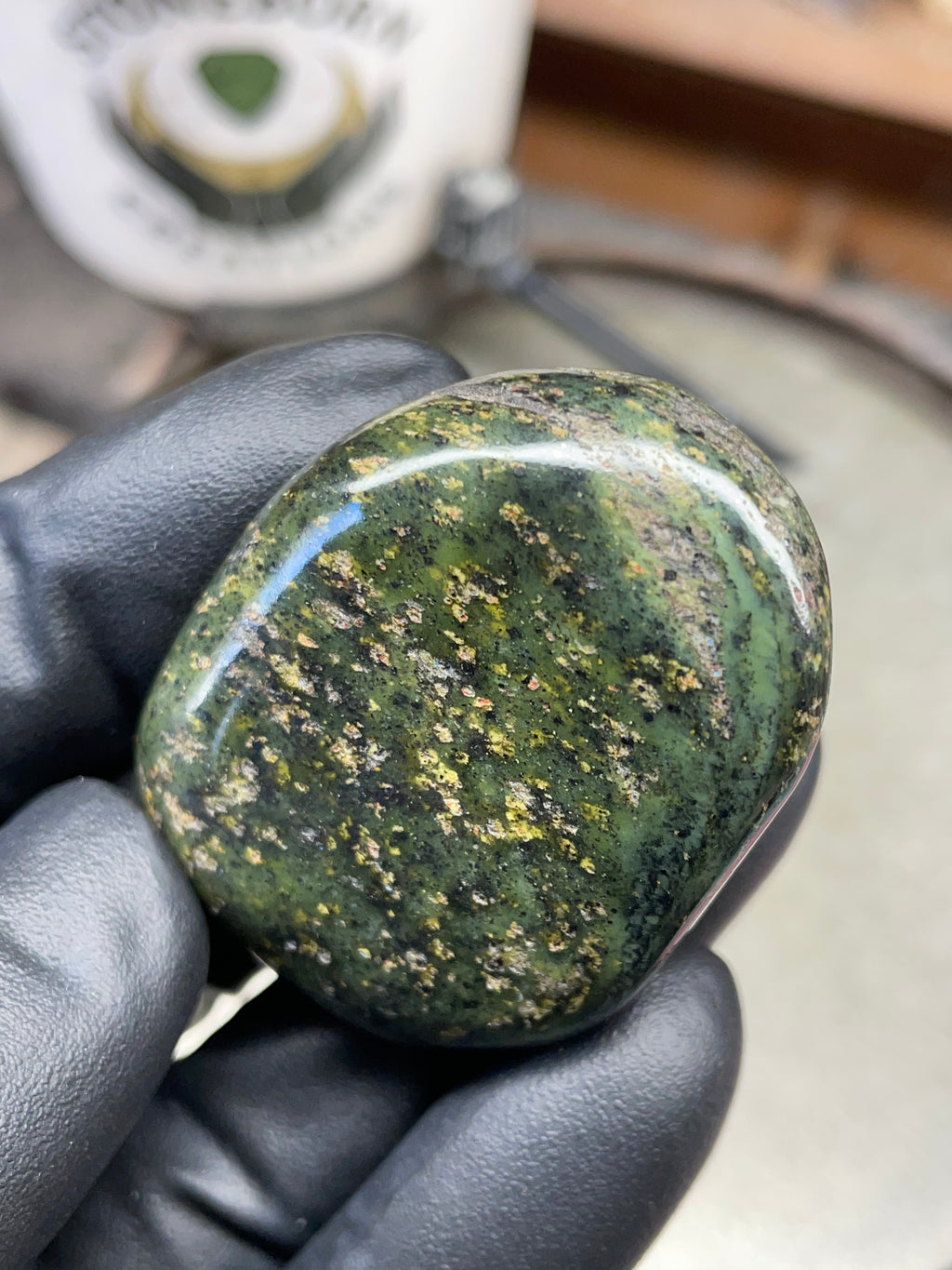 StoneBorn Creations Hand-Polished Vermont Serpentine with Natural Gold Flecking and Deep Forest Greens