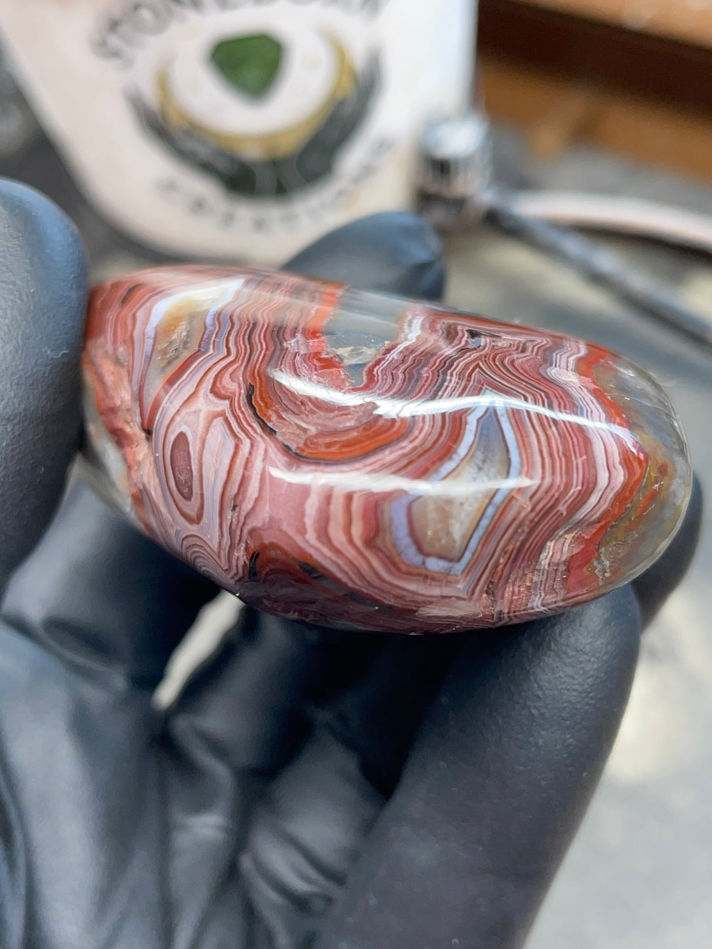 StoneBorn Creations – Hand Polished Crazy Lace Agate – Double Sided Fire Banding