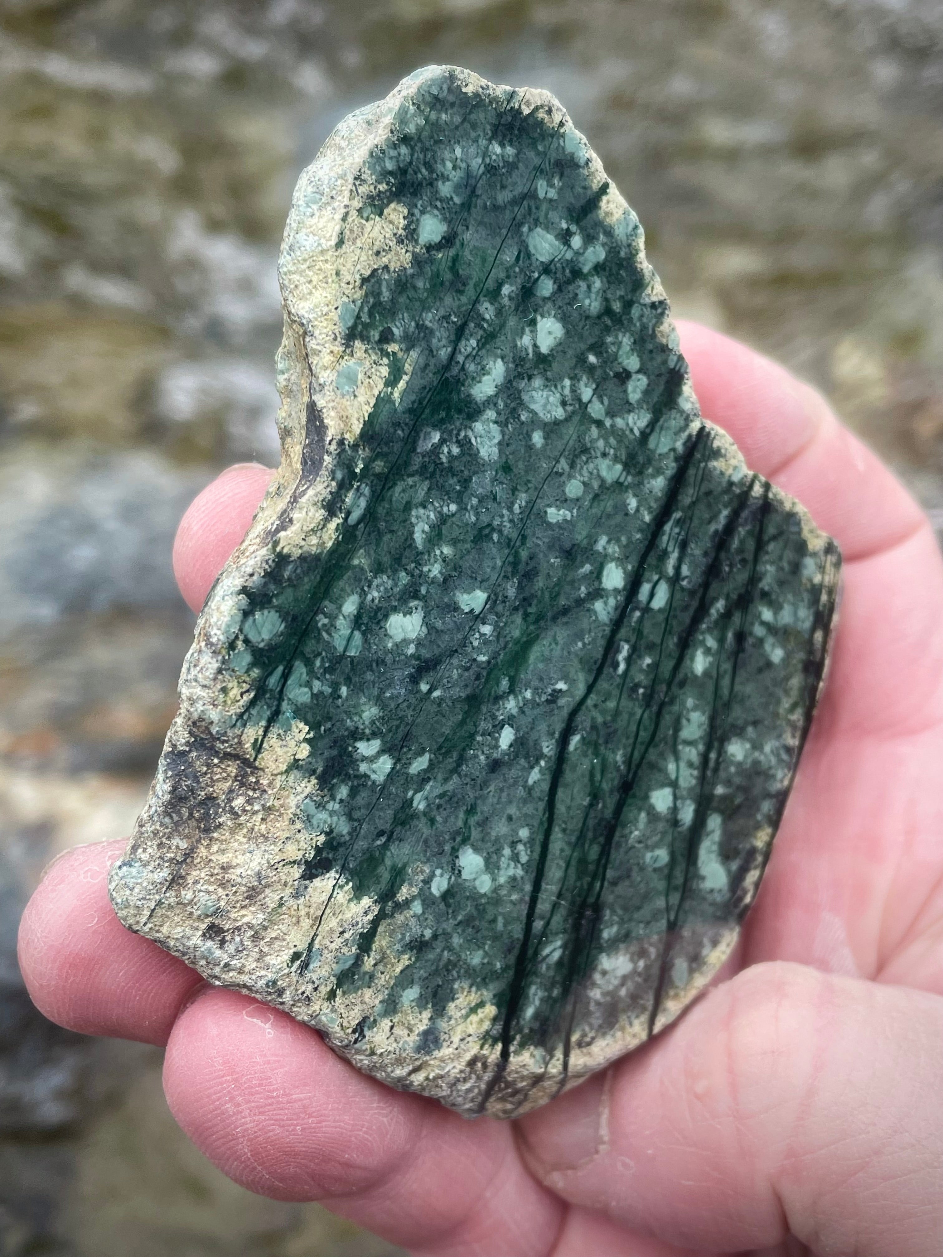 🌲 Polished Vermont Greenstone – Dual-Sided Finish with Forest-Line Banding