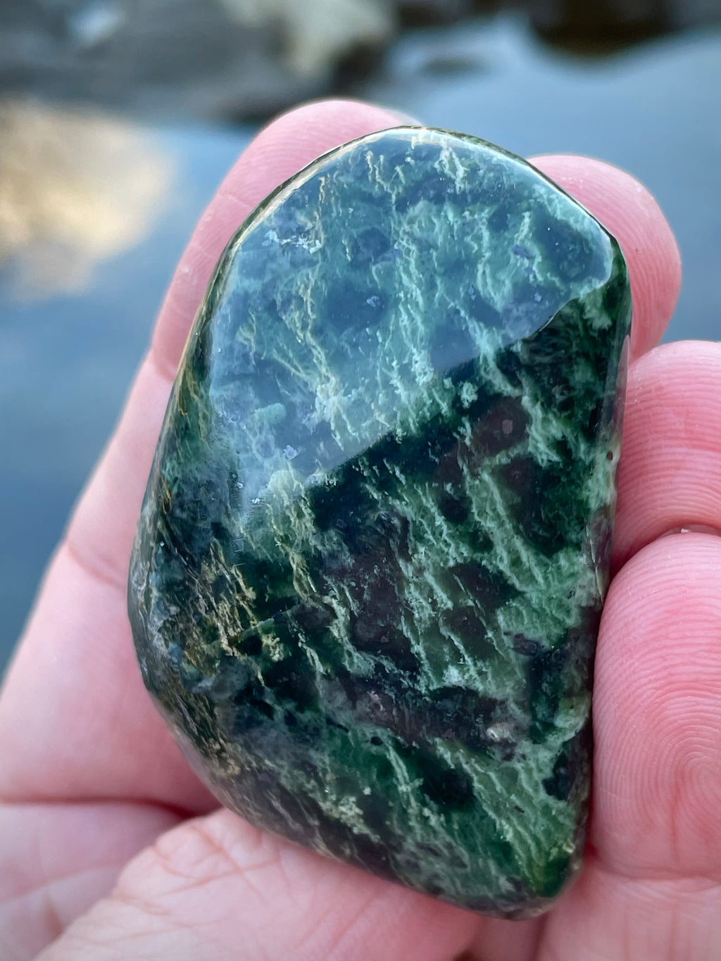 🌲 Polished Vermont Greenstone – Deep Forest Ripple Pattern (Hand-Collected & Finished)