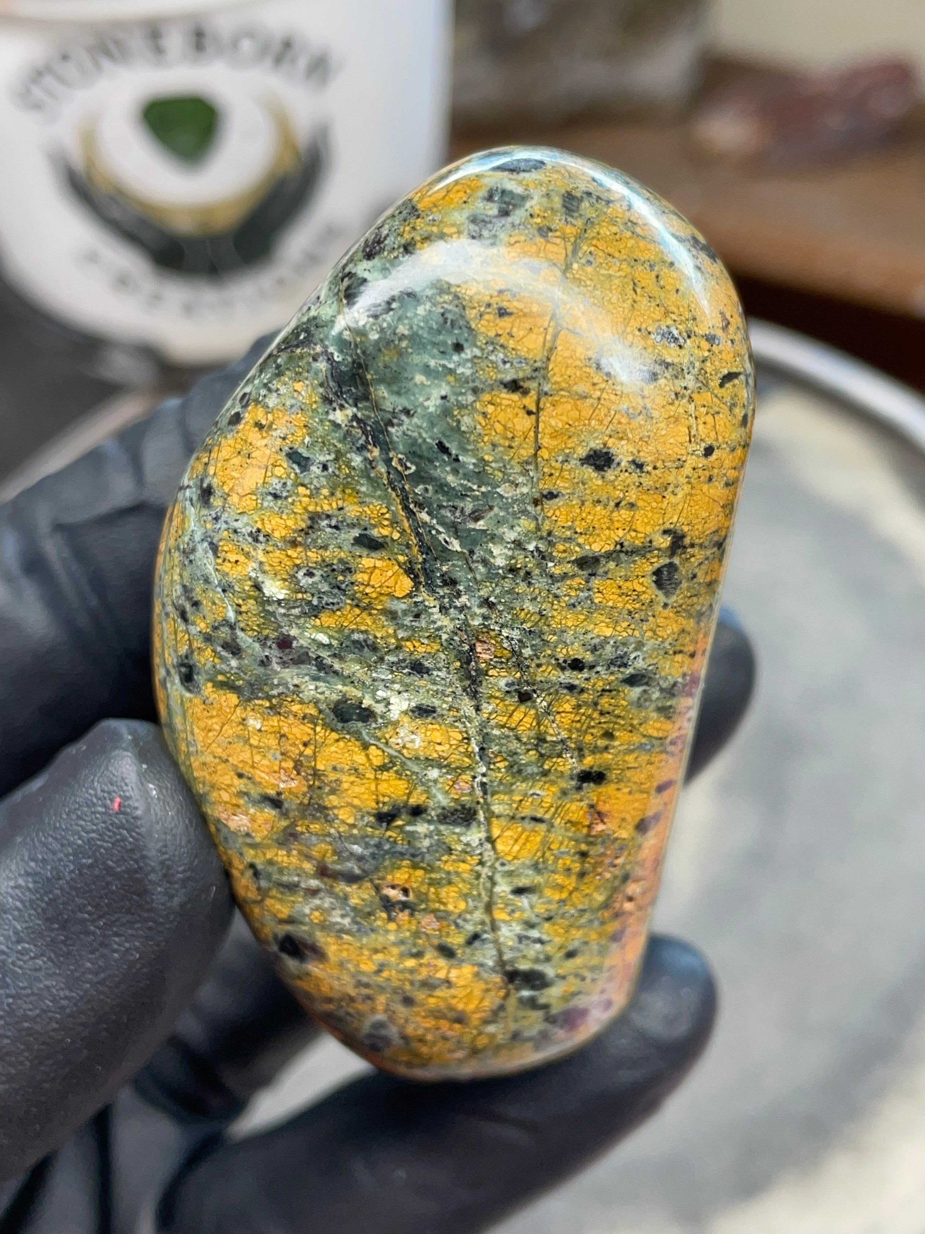 StoneBorn Creations – Hand Polished Vermont Greenstone with Golden Matrix & Quartz Veins
