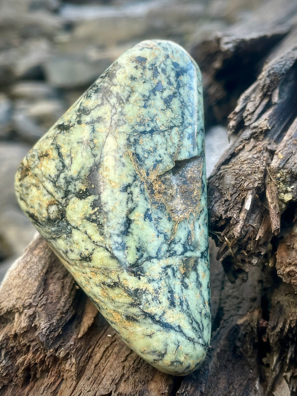 🌲 Polished Vermont Greenstone – Light Meadow Webbing (Hand-Collected & Finished)