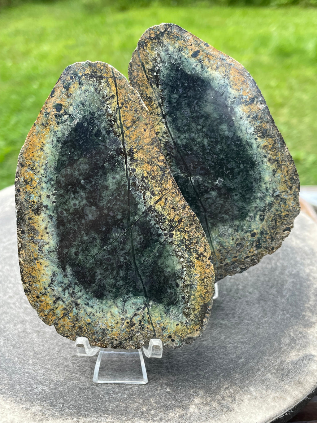 StoneBorn Creations Hand-Polished Vermont Serpentine Bookmatched Pair | One-of-a-Kind Natural Display Stones
