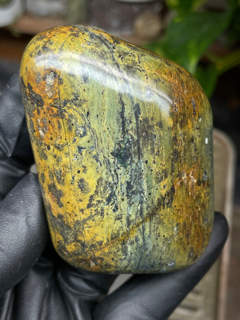 StoneBorn Creations Hand-Polished Vermont Serpentine with Golden Ochre, Mossy Greens, and Dark Natural Matrix