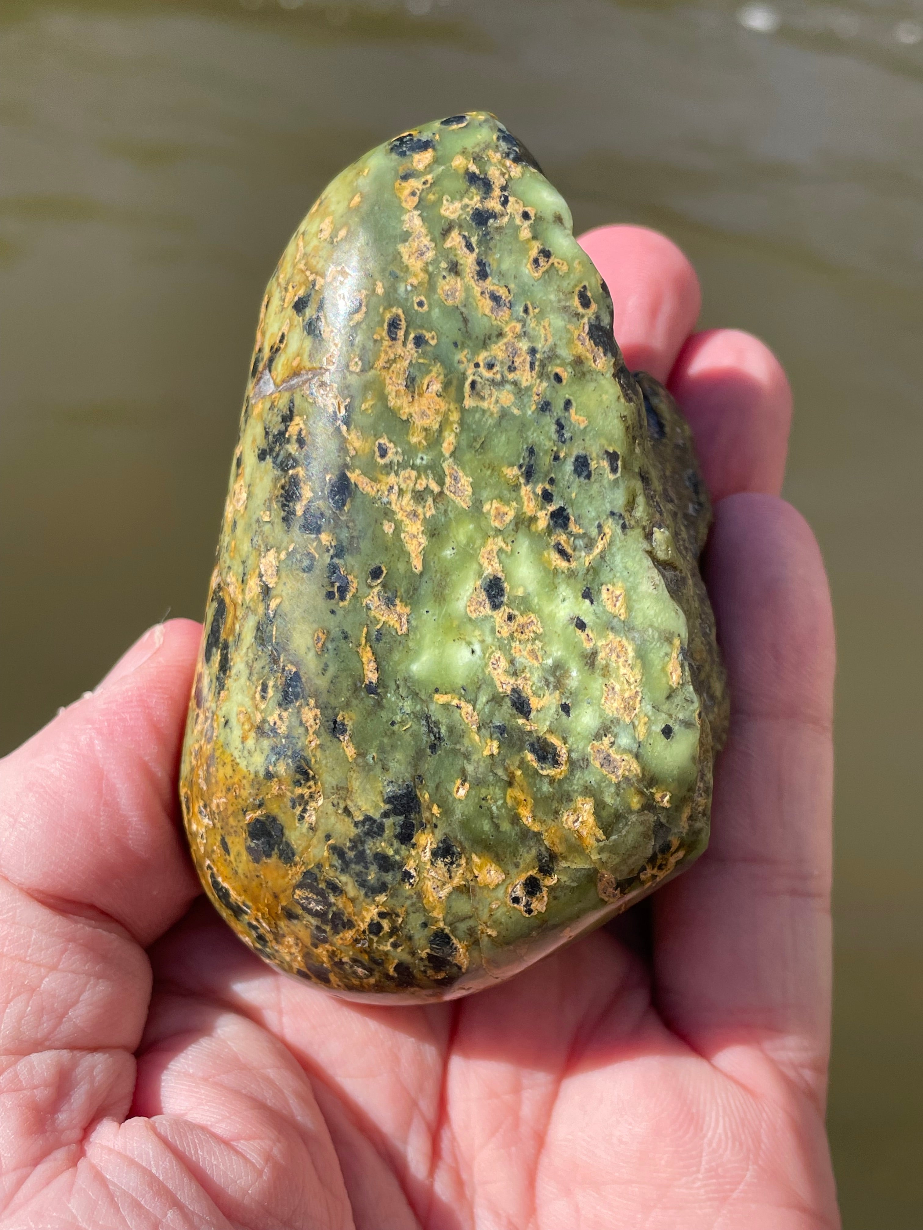 StoneBorn Creations Hand-Polished Vermont Serpentine with Black Inclusions, Golden Earth Matrix, and Natural Freeform Finish