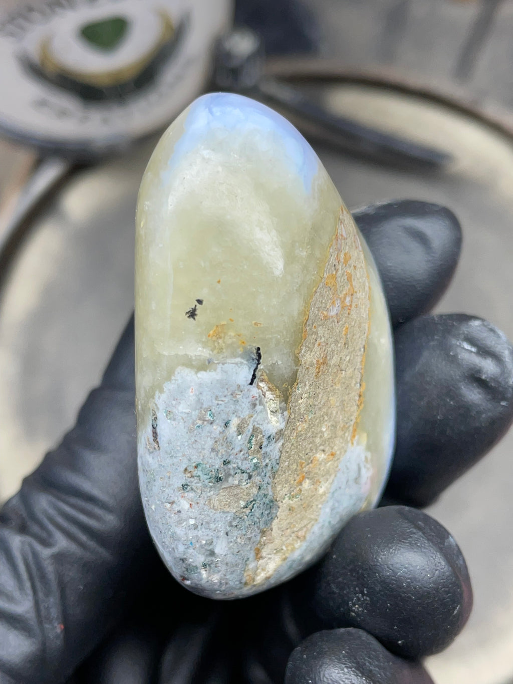 StoneBorn Creations Hand Polished Blue Chalcedony Agate with Natural Druzy Pocket