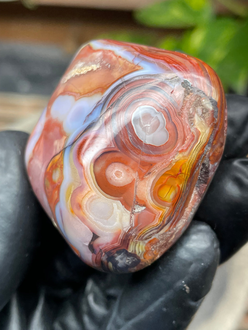 StoneBorn Creations Hand-Polished Banded Agate with Fiery Reds, Creams & Natural Orb Patterns