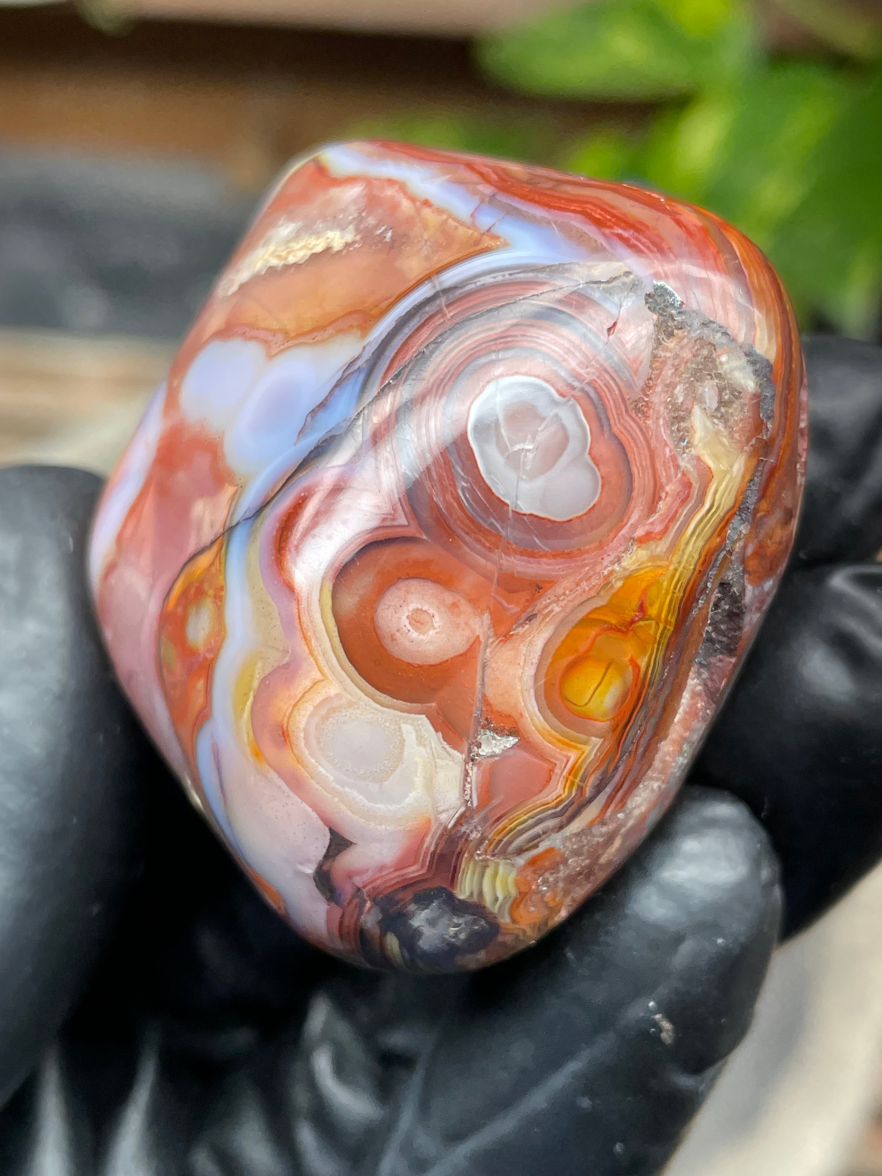 StoneBorn Creations Hand-Polished Banded Agate with Fiery Reds, Creams & Natural Orb Patterns