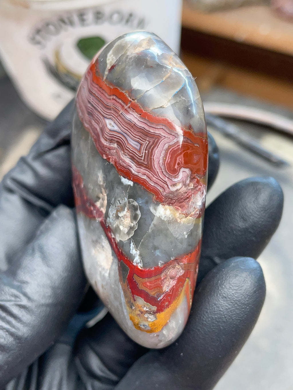 StoneBorn Creations – Hand Polished Crazy Lace Agate – Double Sided Fire Banding