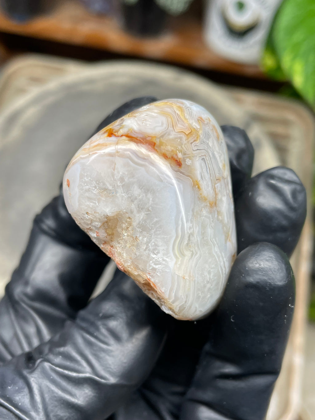 StoneBorn Creations Hand Polished Banded Agate Freeform – Natural Lace Patterns, Raw Base with Fully Shaped Top Display Stone