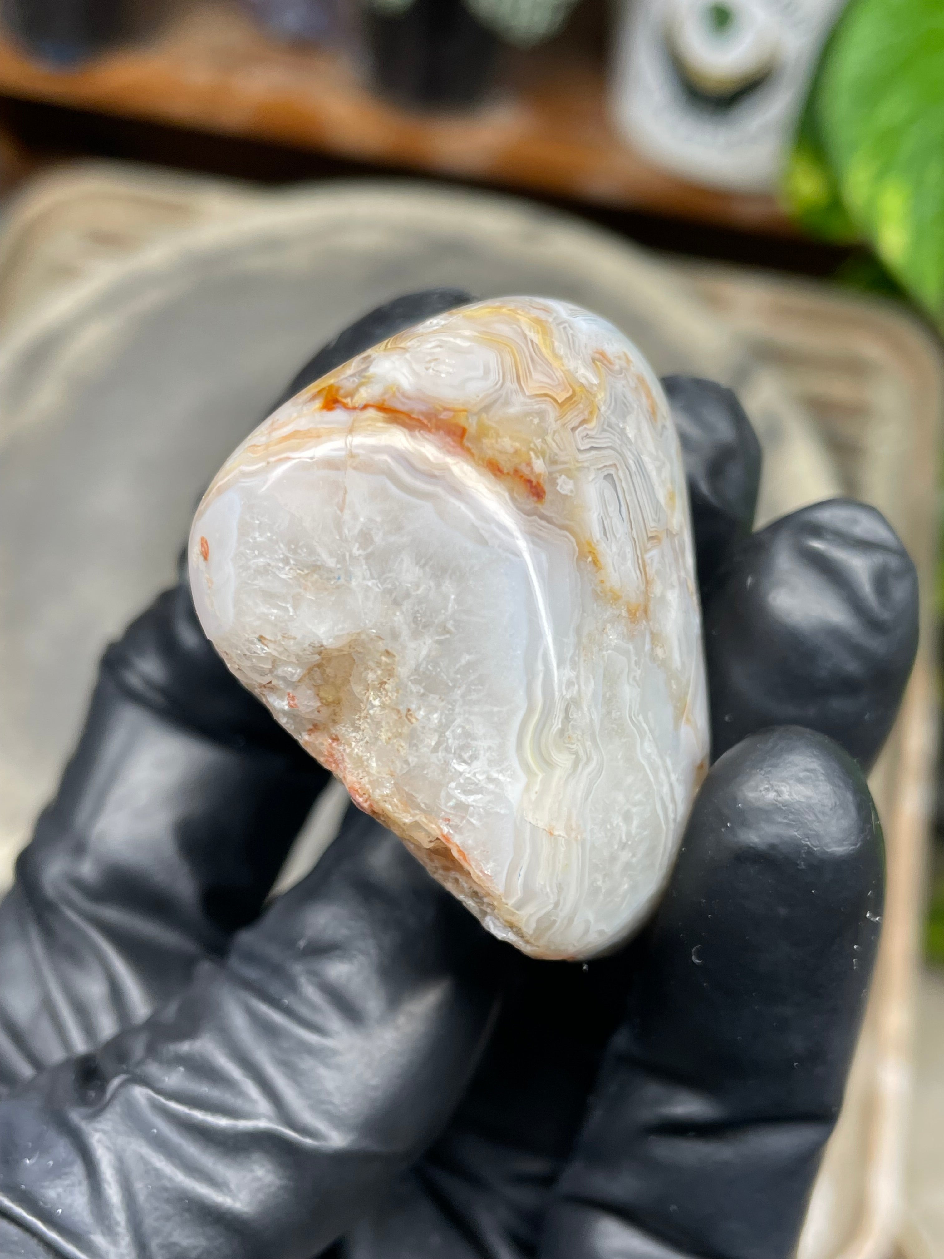 StoneBorn Creations Hand Polished Banded Agate Freeform – Natural Lace Patterns, Raw Base with Fully Shaped Top Display Stone