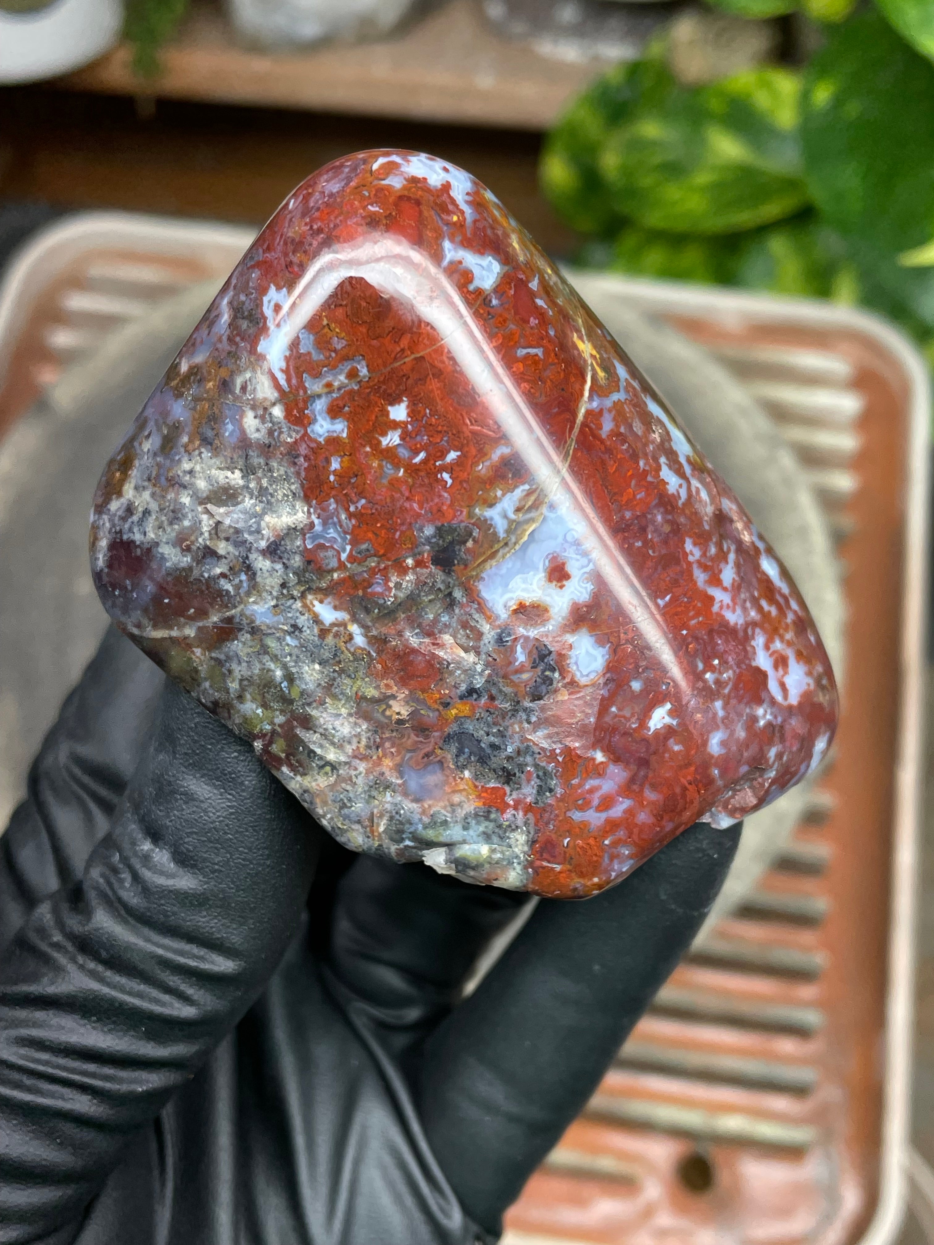 StoneBorn Creations Hand Polished Red Jasper with Blue Chalcedony Veining and Natural Earth Matrix Freeform Finish