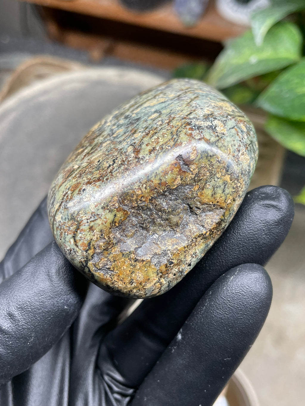 StoneBorn Creations Hand-Polished Vermont Serpentine Freeform with Moss Green Matrix, Earthy Iron Tones and Natural Organic Patterning