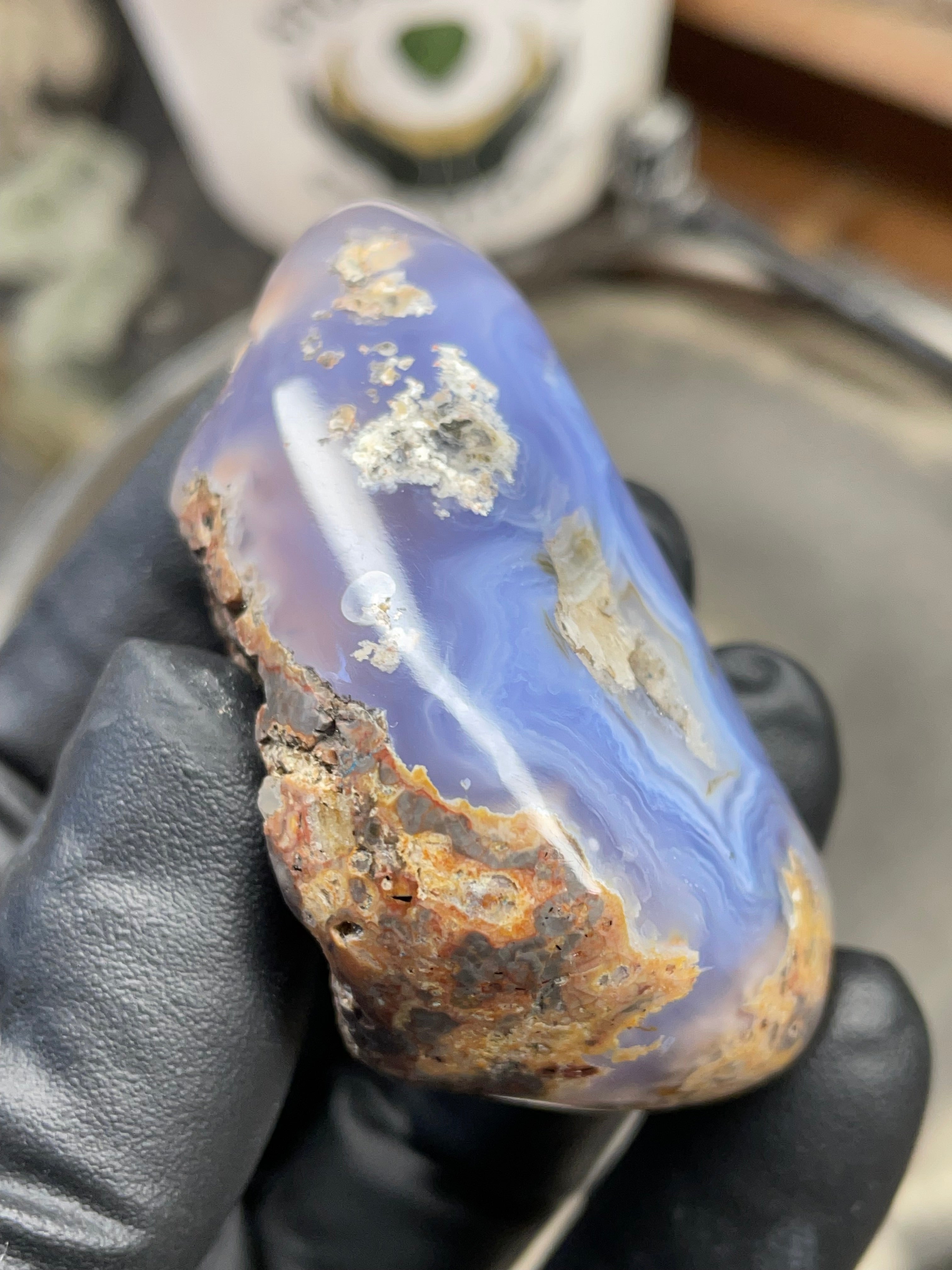 StoneBorn Creations Hand-Polished Blue Lace Agate with Natural Druzy Crystal Pocket & Earth-Toned Matrix