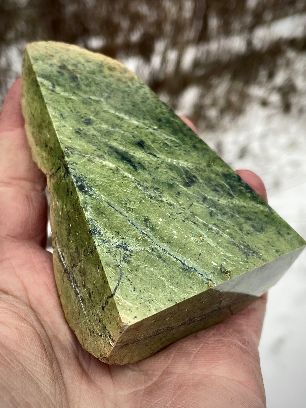 🌲 Polished Vermont Greenstone – Deep Forest Faceted Stone (Hand-Collected & Polished)