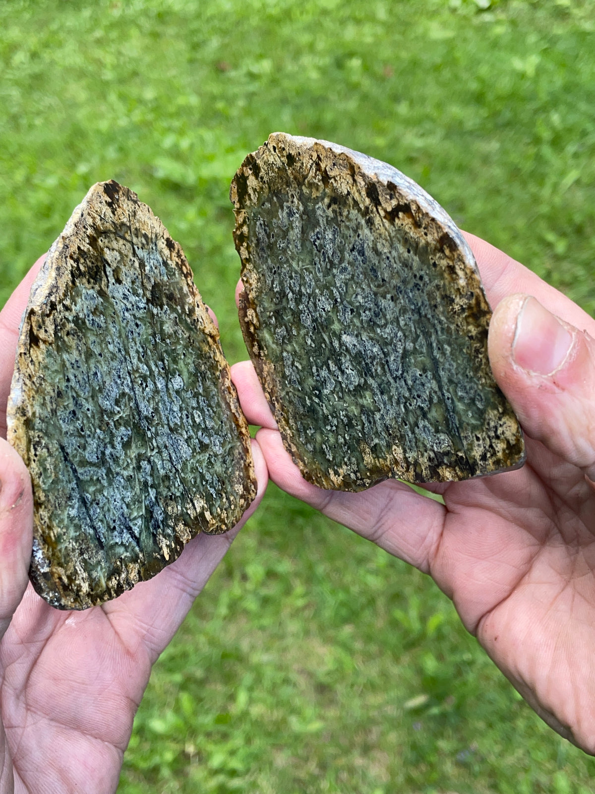 StoneBorn Creations – Natural Green Serpentine Matching Slab Pair | Earthy Green Mineral Patterns