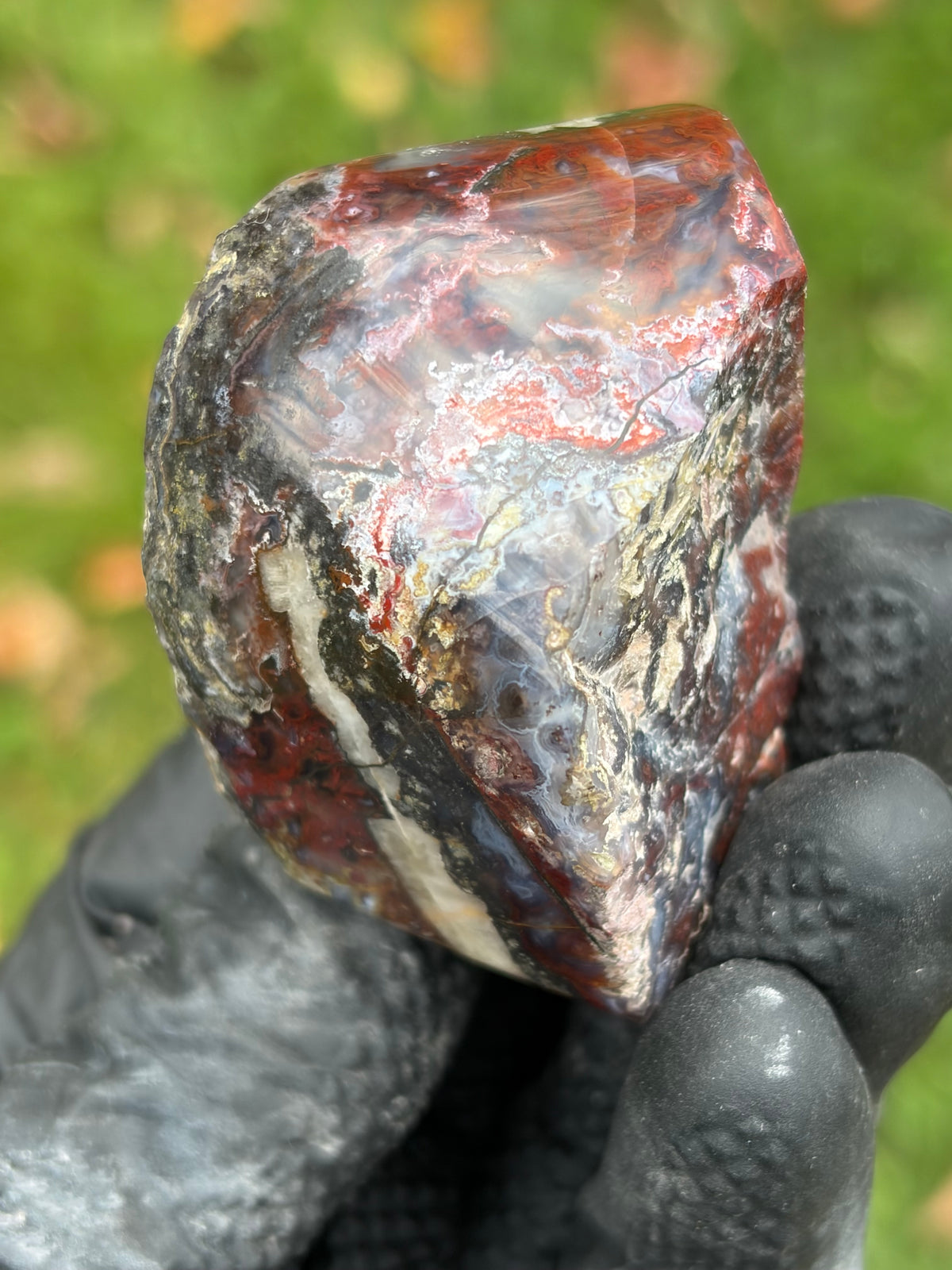 StoneBorn Creations – Red & Blue Lace Agate with Natural Quartz Vein