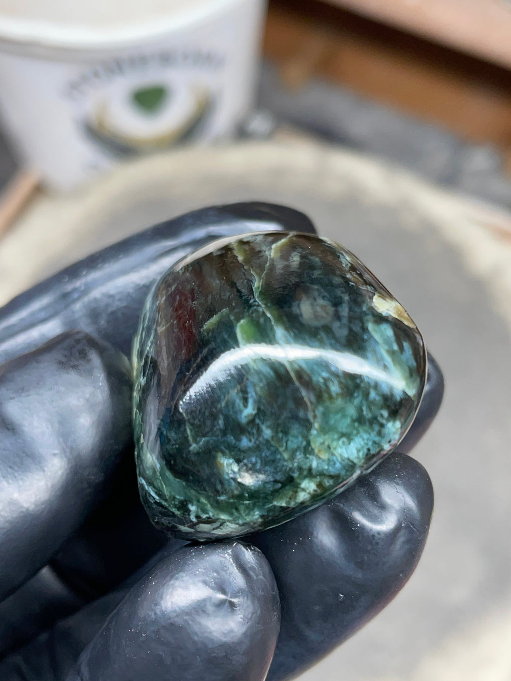 StoneBorn Creations Hand-Polished Vermont Serpentine – Deep Green Natural Patterns – One-of-a-Kind Display Stone