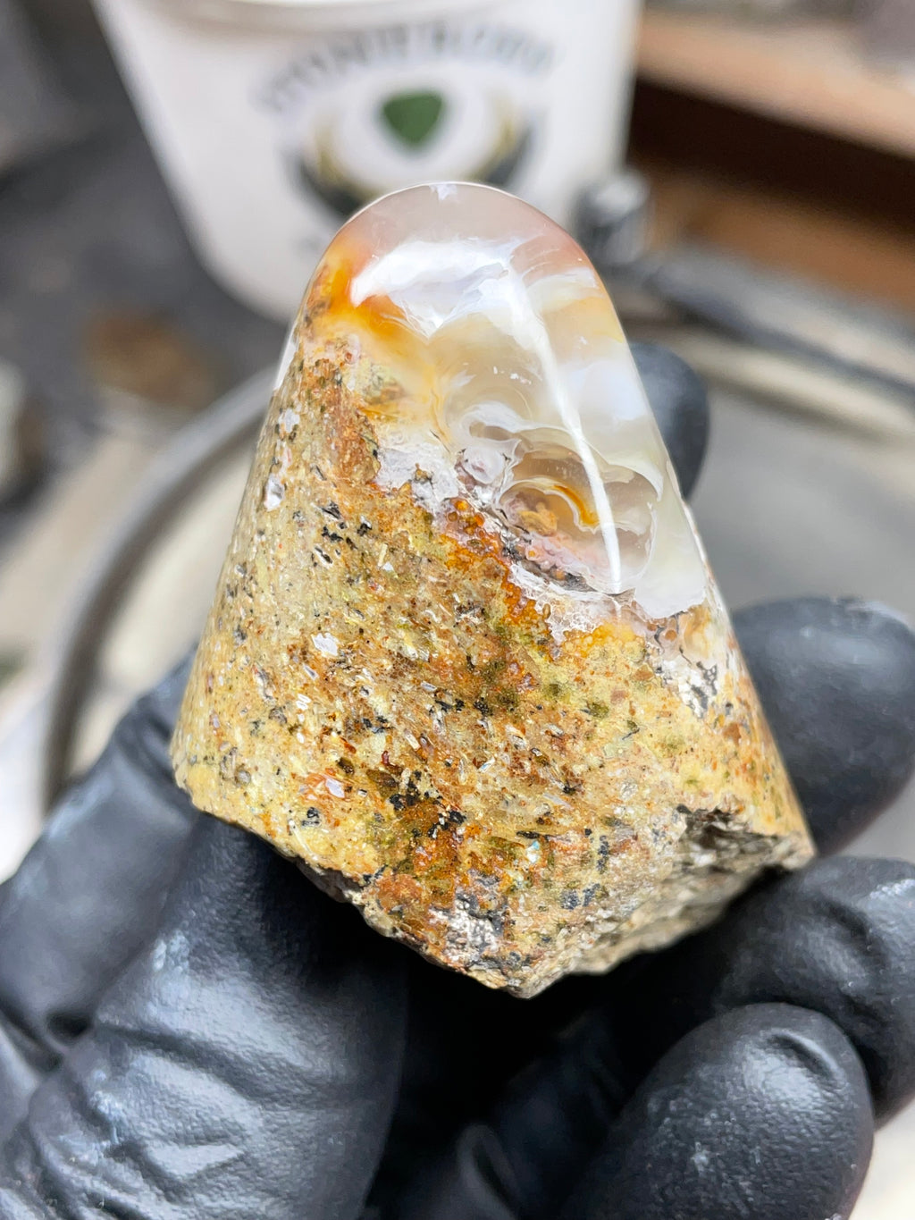 StoneBorn Creations Hand-Shaped Fire Agate with Natural Banding and Raw Matrix Base