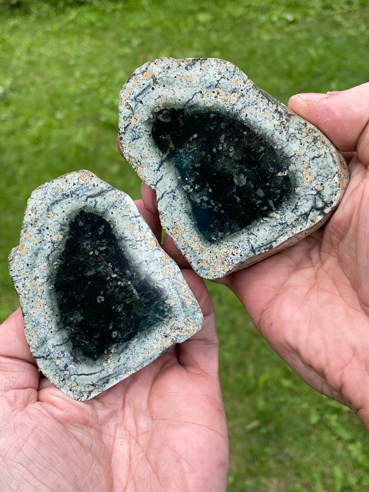StoneBorn Creations Greenstone Matched Pair – Deep Green Core Hand Polished Faces