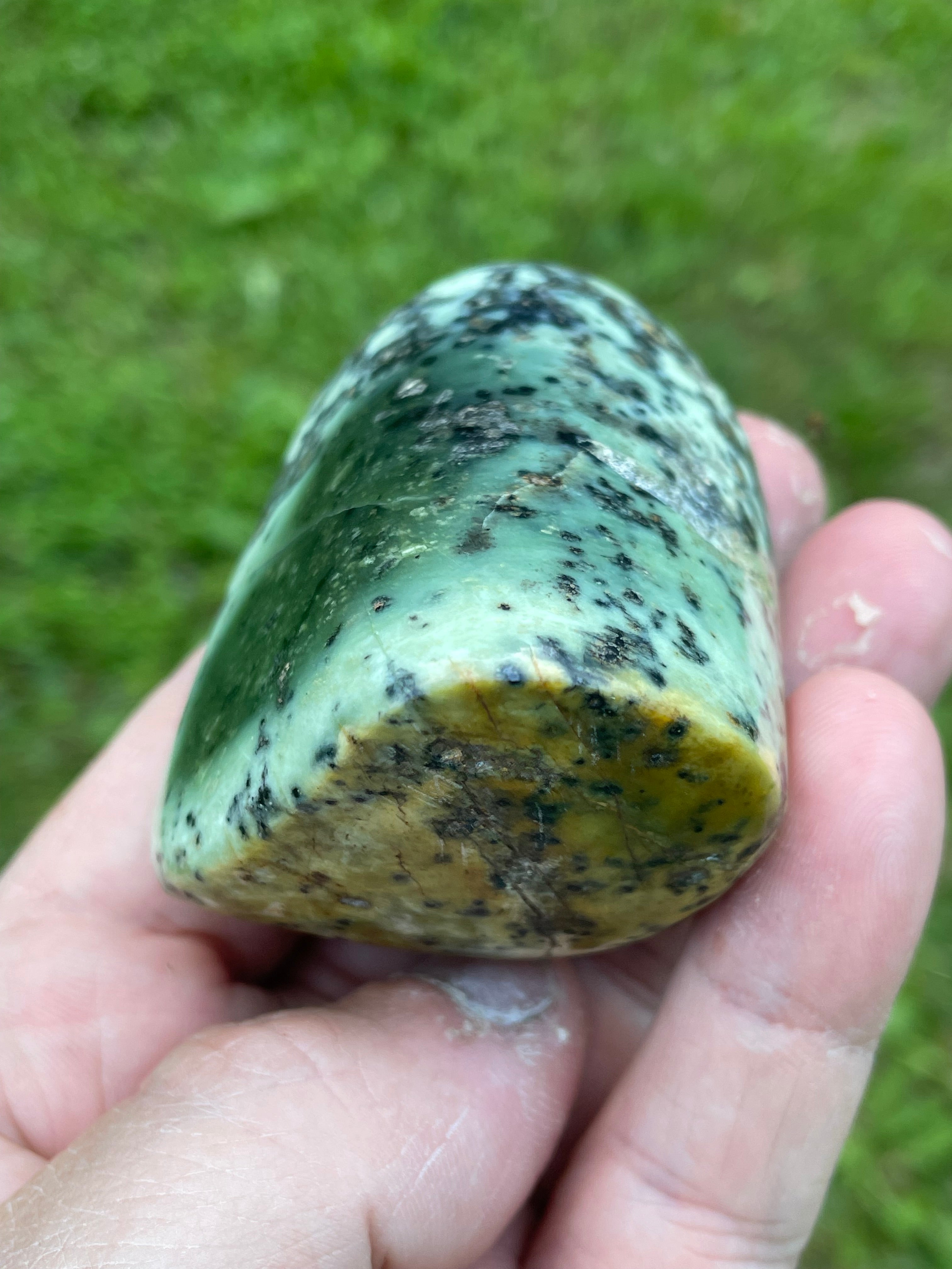 StoneBorn Creations Hand-Polished Green Serpentine Freeform with Deep Forest Green Pocket, Golden Matrix, and Natural Black Mineral Inclusions