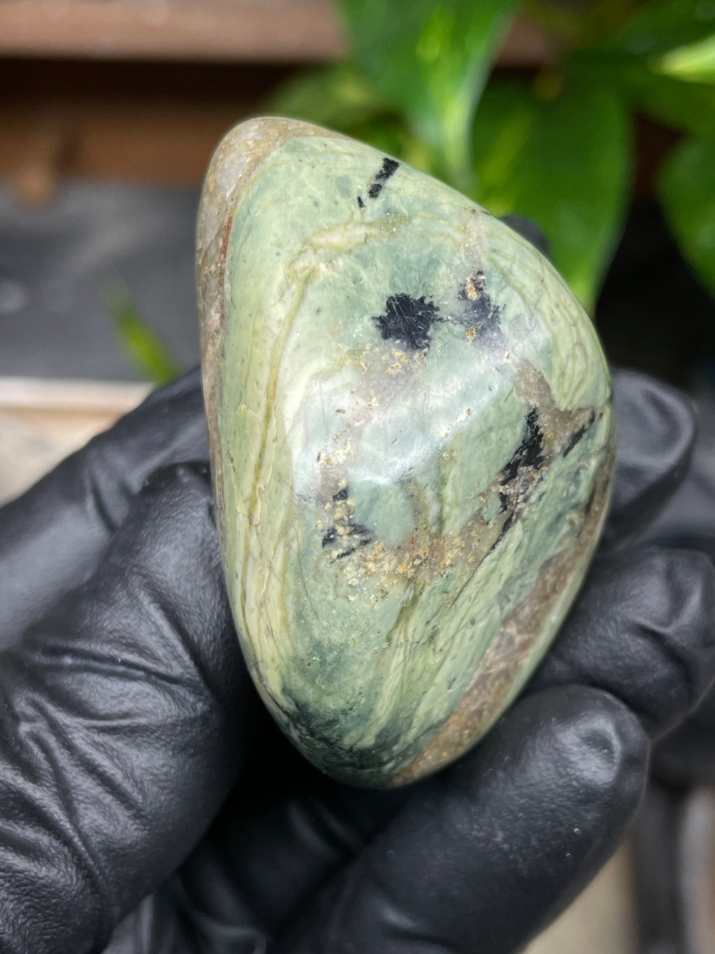 StoneBorn Creations Hand-Polished Vermont Greenstone with Flowing Jade Tones, Natural Earth Matrix Pocket, Freeform Shape