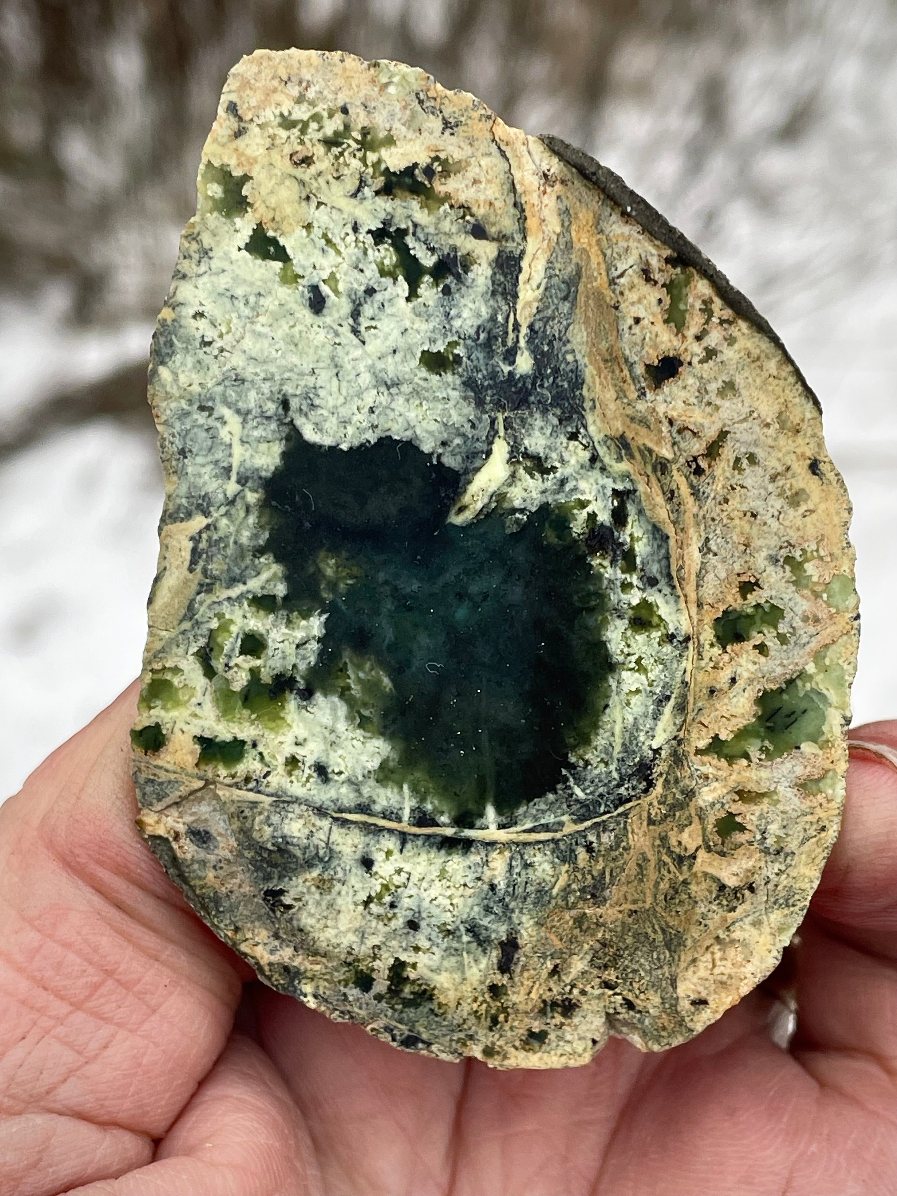🌲 Polished Vermont Serpentine Stone – Natural Hollow Reveal (Hand-Collected & Polished)