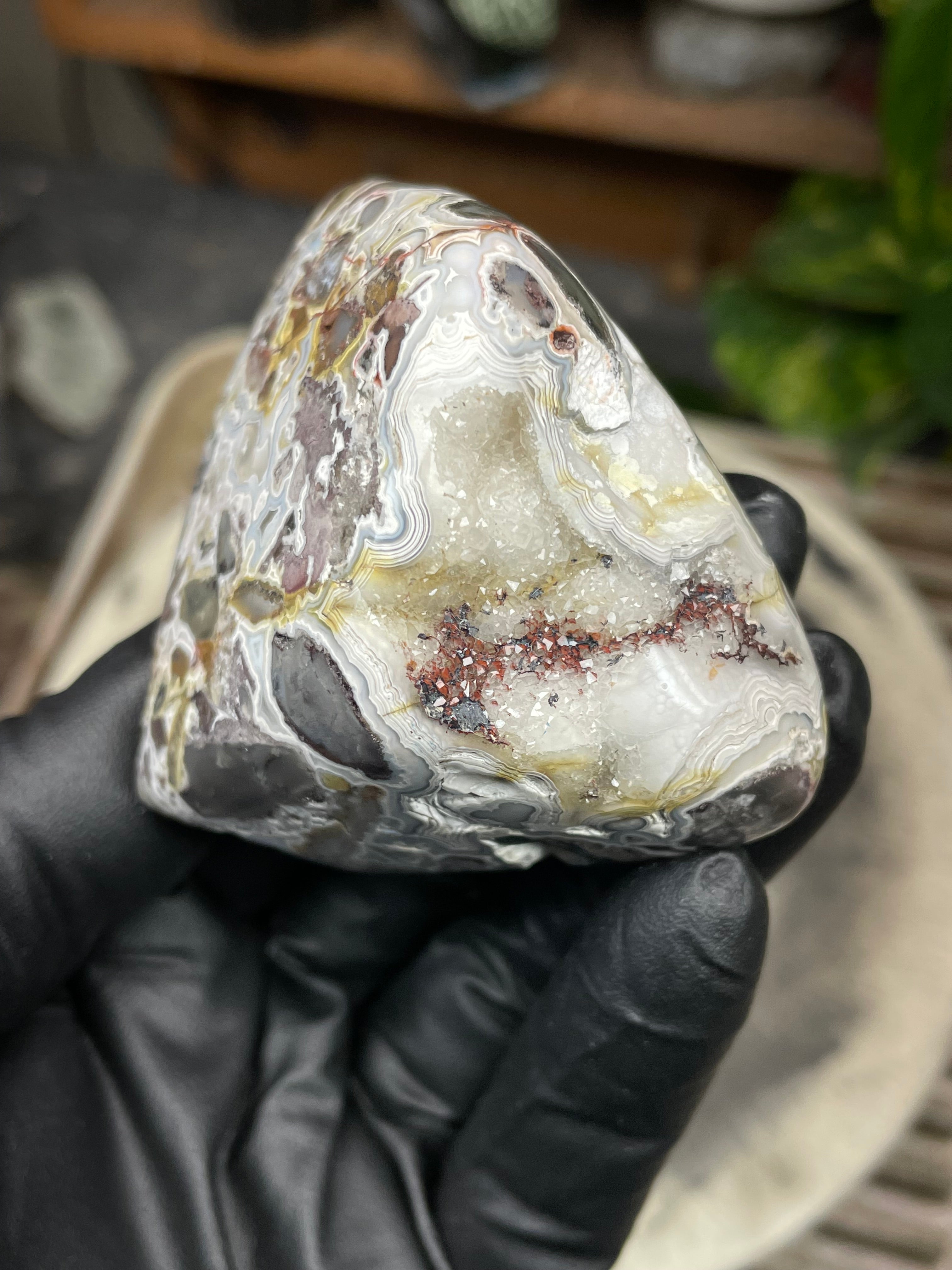 StoneBorn Creations Hand-Polished Agate Freeform with Raw Side & Crystal Pockets