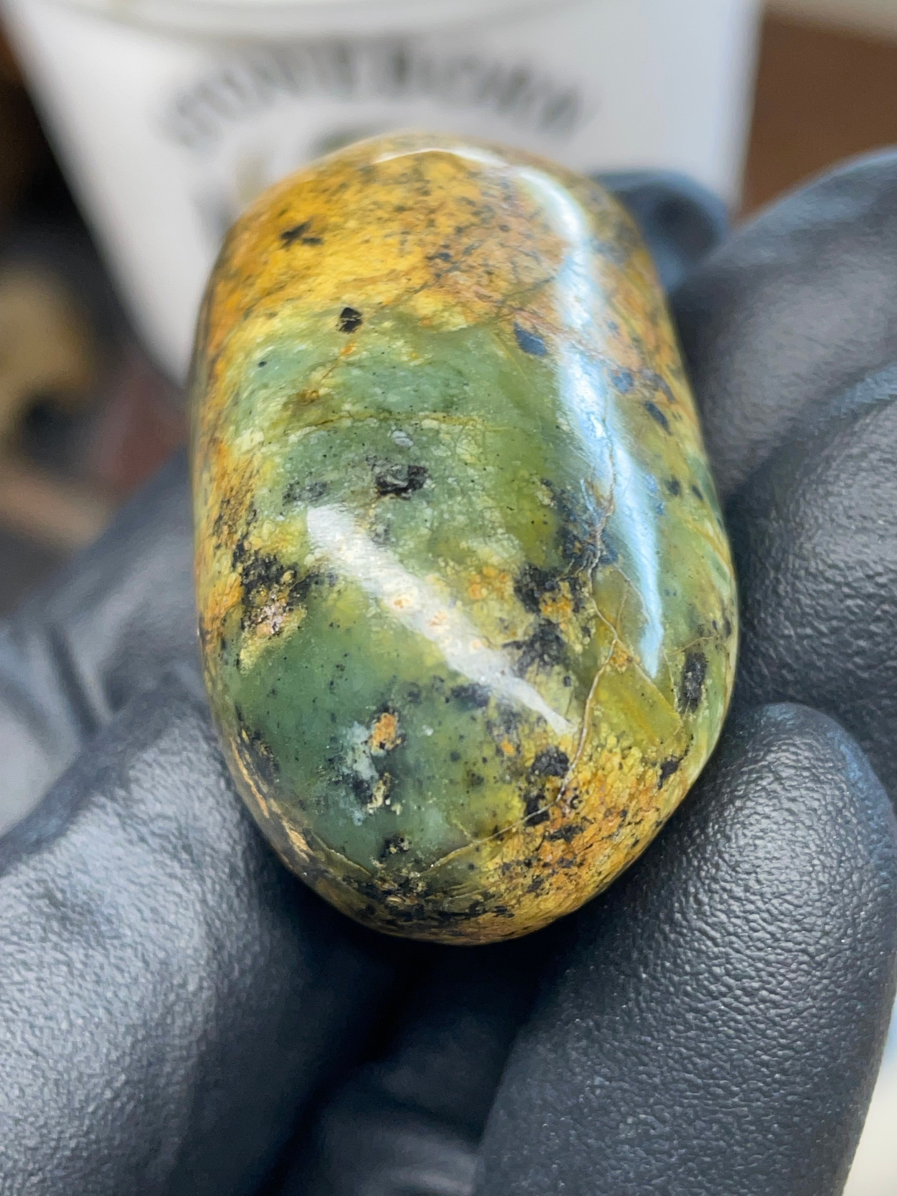 Hand Polished River-Found Serpentine Stone | Green & Gold Freeform | StoneBorn Creations