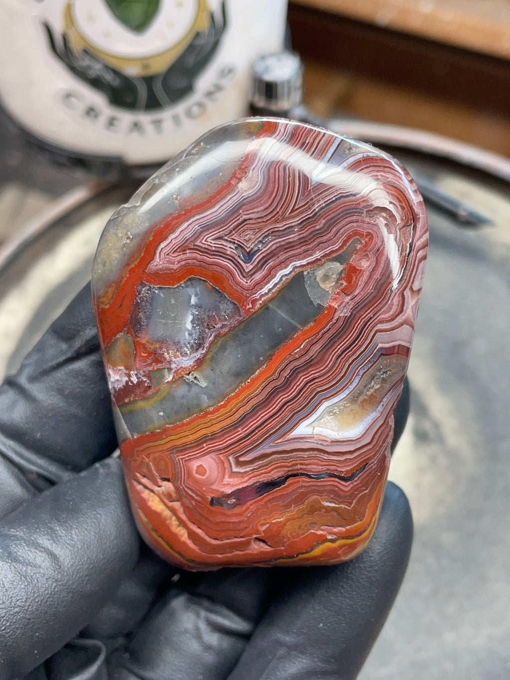 StoneBorn Creations – Hand Polished Crazy Lace Agate – Double Sided Fire Banding