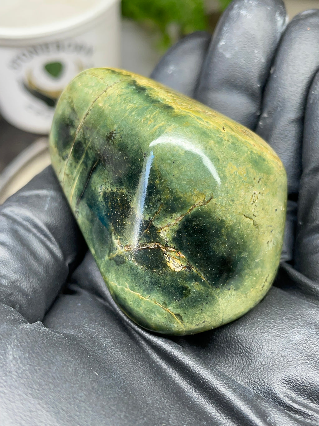StoneBorn Creations Hand Polished Vermont Serpentine with Deep Forest Greens and Natural Gold Flecking – One of a Kind Display Stone