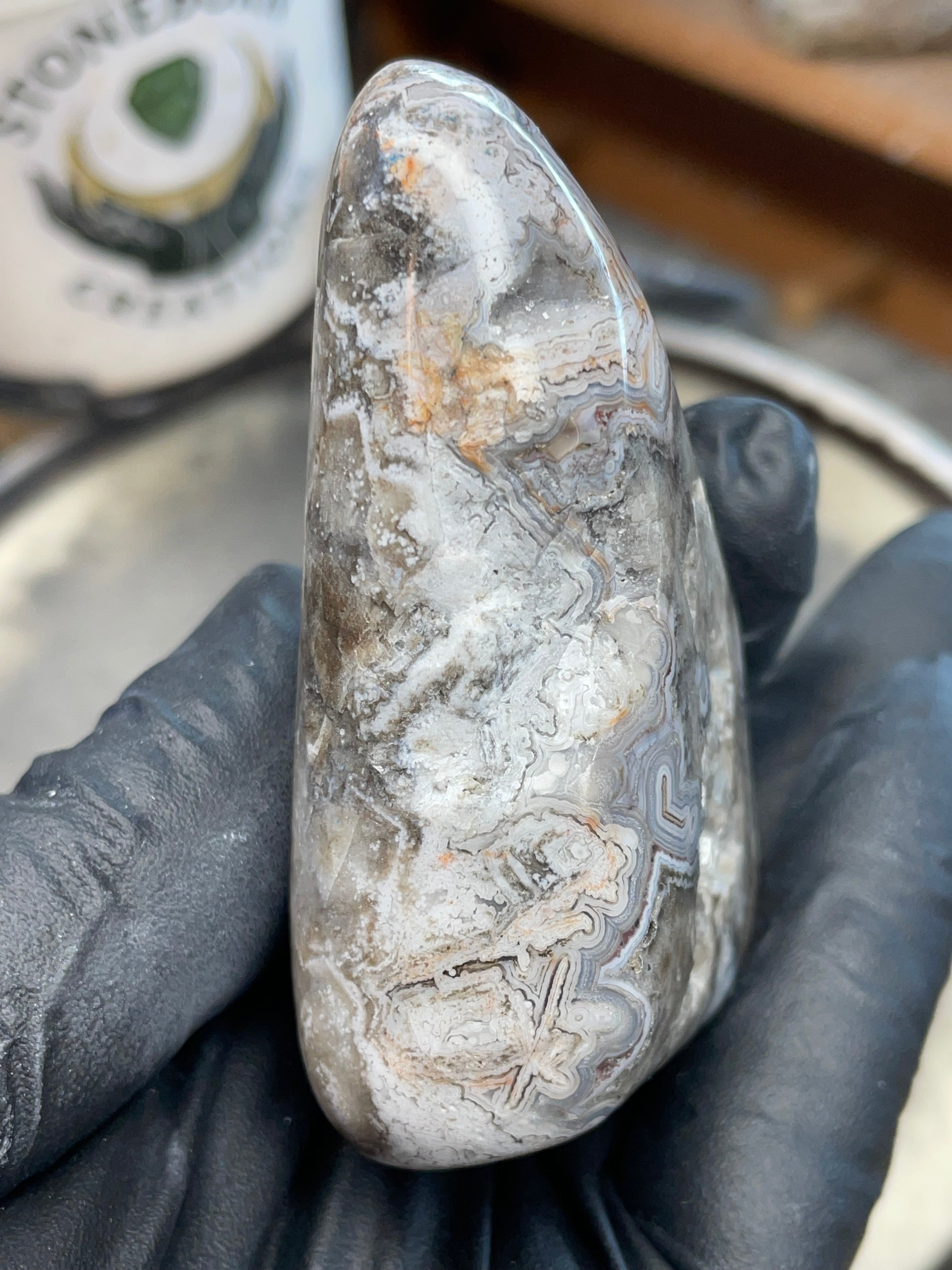 StoneBorn Creations | Hand-Polished Lace Agate with Natural Quartz Crystal Pockets