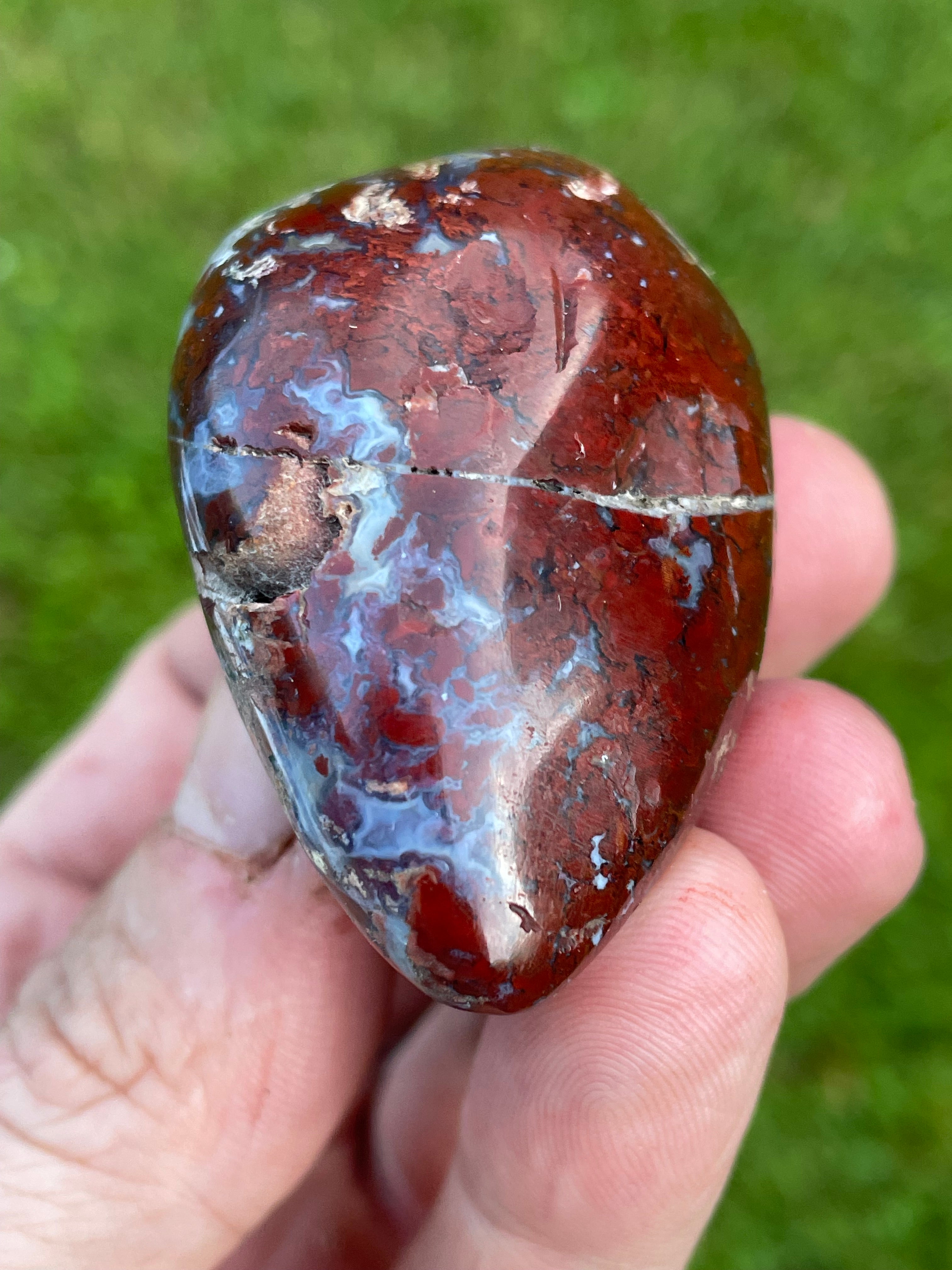 StoneBorn Creations Hand-Polished Brecciated Jasper Freeform with Crimson Red Chalcedony, Natural Quartz Veins & Earth-Toned Matrix